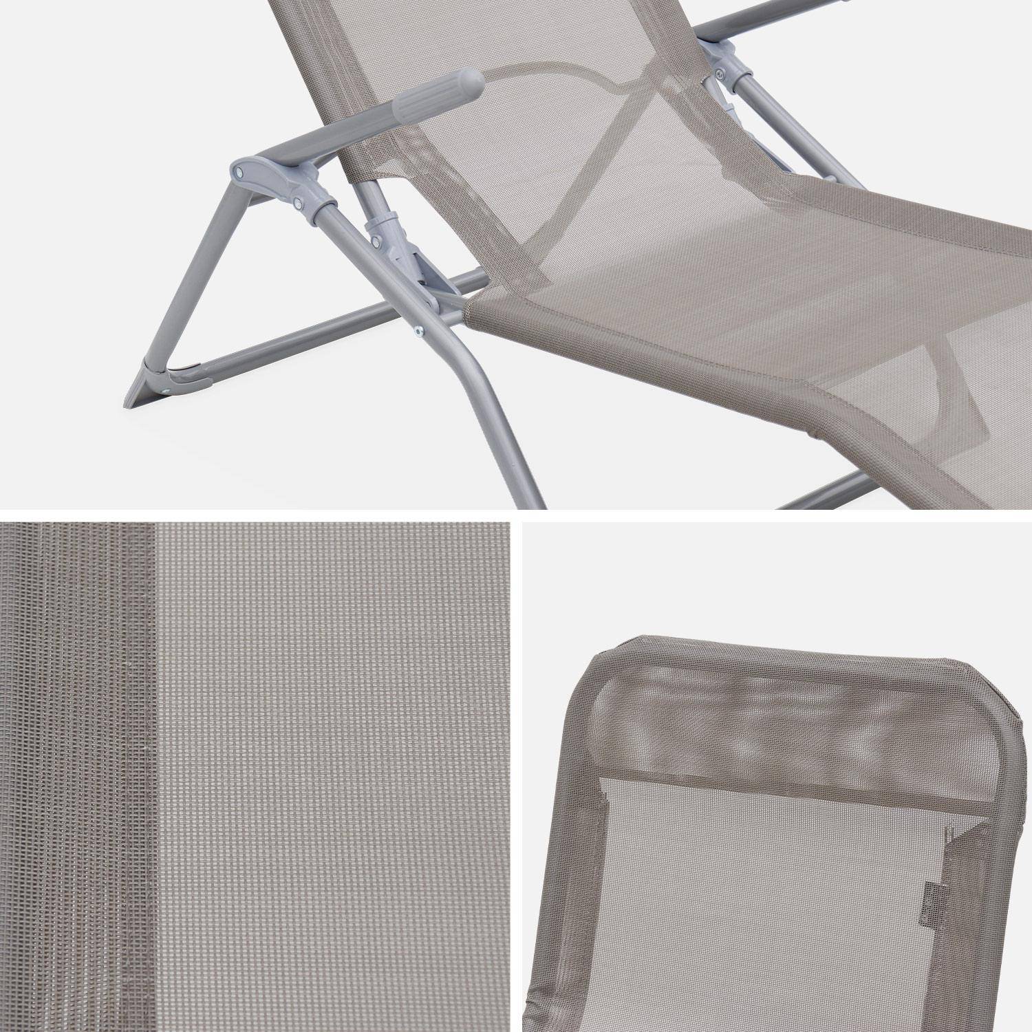 Lot de 2 bains de soleil pliants - Levito Gris taupe- Transats textilène 2 positions, chaises longues,sweeek,Photo5