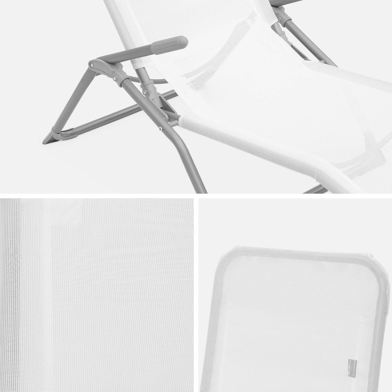 Lot de 2 bains de soleil pliants - Levito blanc - Transats textilène 2 positions, chaises longues Photo6