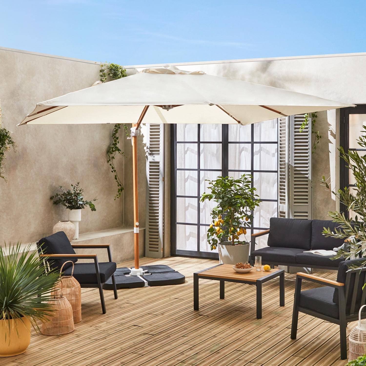 Vierkante parasol 3x3m, Falgos, ecru, parasol kantelt, vouwt en draait 360°. Photo1