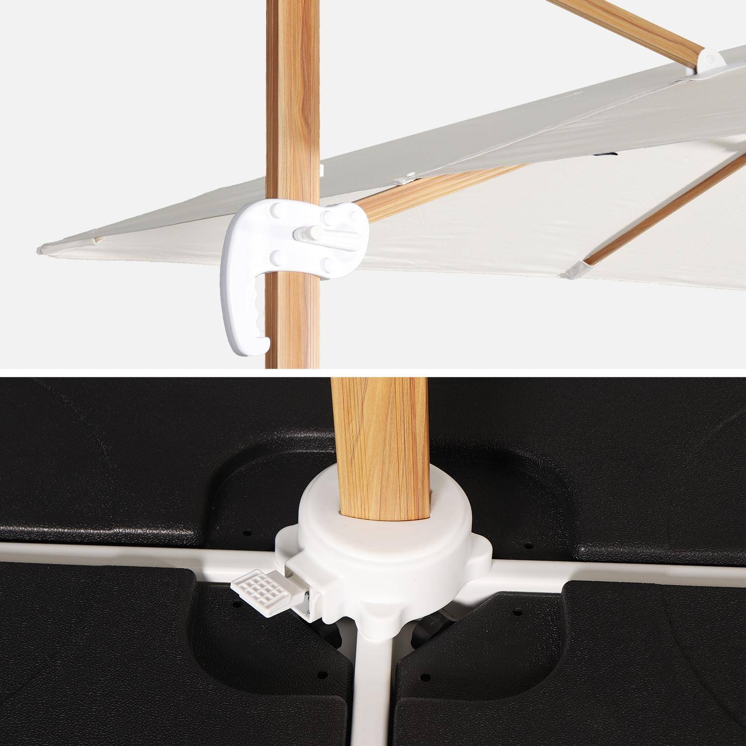 Vierkante parasol 3x3m, Falgos, ecru, parasol kantelt, vouwt en draait 360°. Photo6