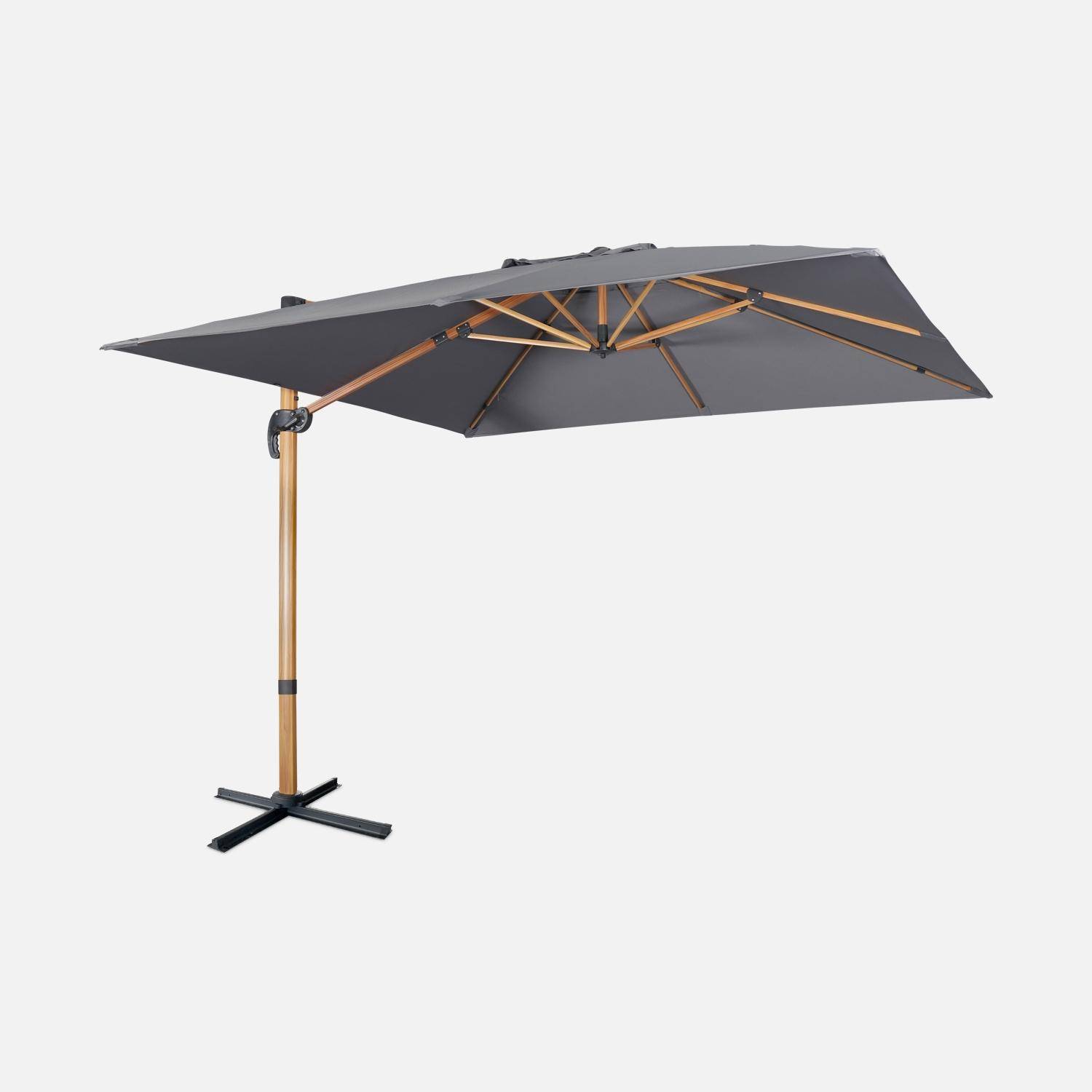 Parasol kwadratowy z wyciągnikiem 3x3m konstrukcja w kolorze jasnego drewna - Falgos - SZARY - Parasol przechyla się, składa i obraca o 360°,sweeek,Photo4