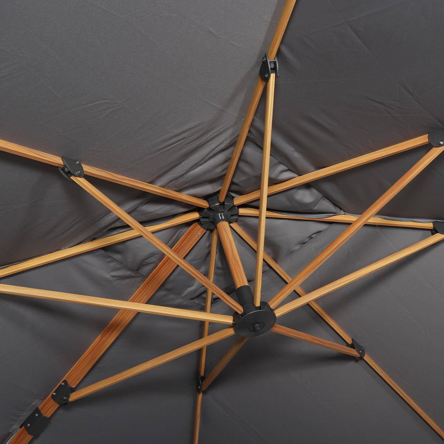 Vierkante parasol 3x3m, Falgos, grijs, parasol kantelt, vouwt en draait 360°. Photo5