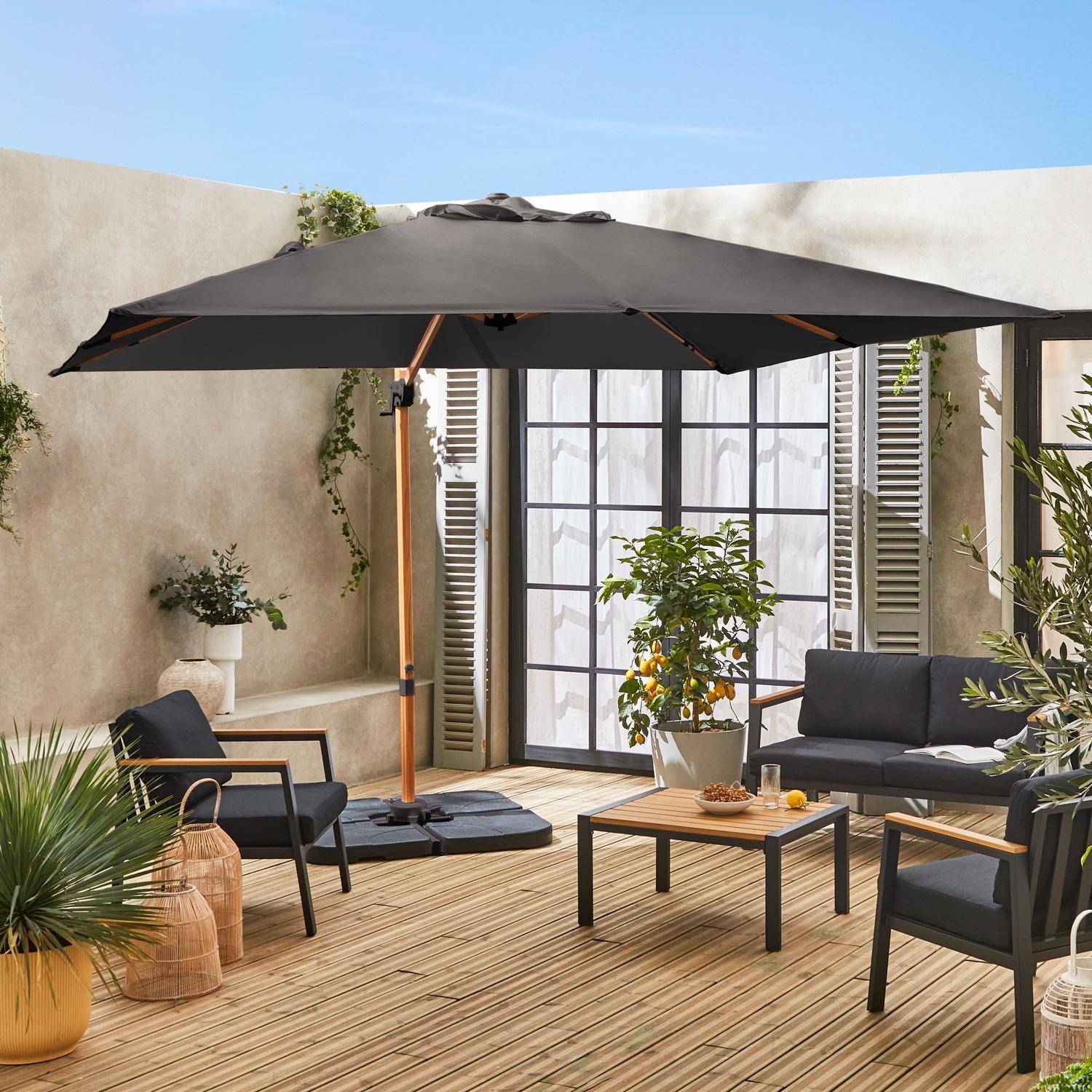 Parasol kwadratowy z wyciągnikiem 3x3m konstrukcja w kolorze jasnego drewna - Falgos - SZARY - Parasol przechyla się, składa i obraca o 360° Photo1 Parasol kwadratowy z wyciągnikiem 3x3m konstrukcja w kolorze jasnego drewna - Falgos - SZARY - Parasol przechyla się, składa i obraca o 360° Photo1