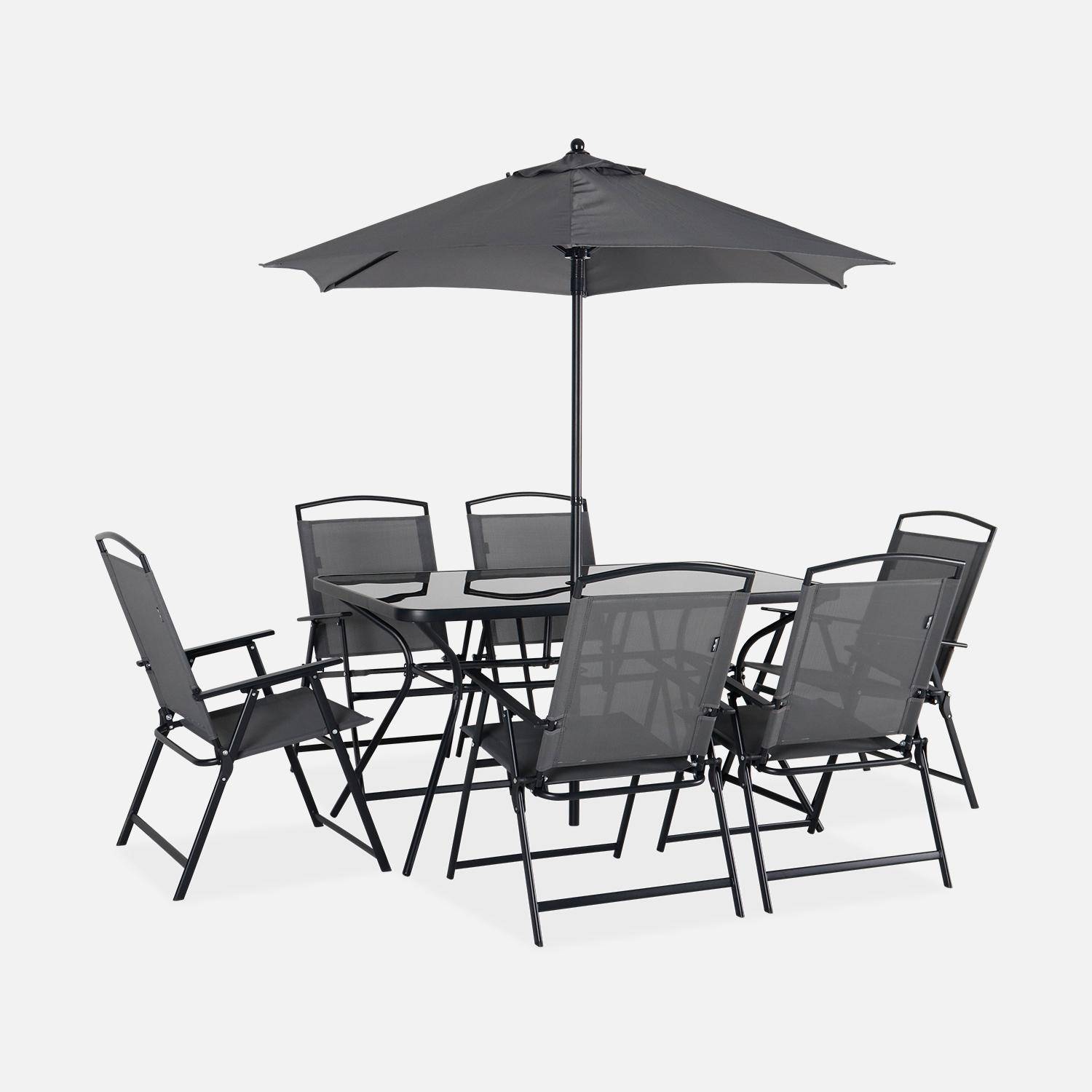 Gartentisch mit 6 Sesseln und 1 Sonnenschirm, Anthrazit Photo3