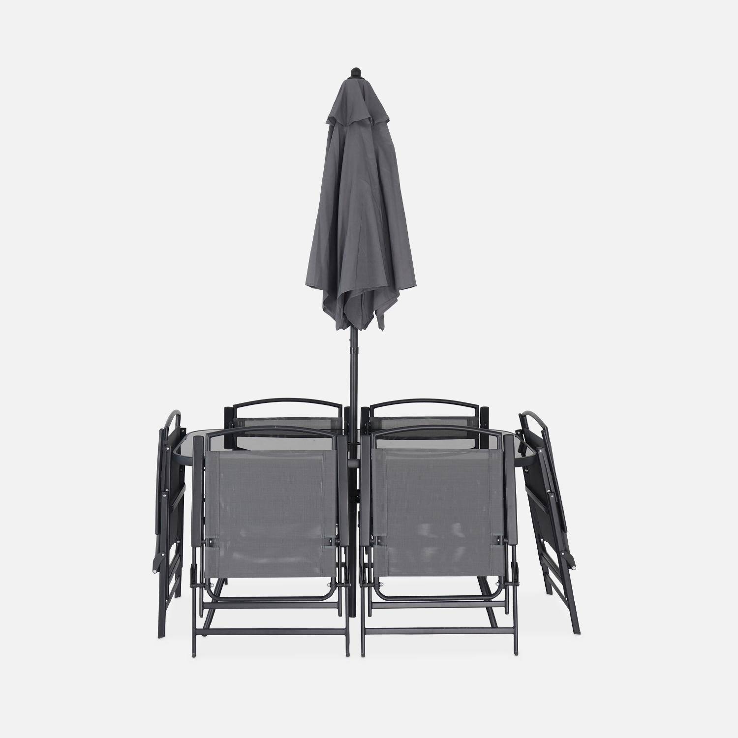 Tuintafel met 6 fauteuils en 1 parasol, antraciet,sweeek,Photo5
