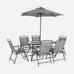 Tavolo da giardino in acciaio, 6 poltrone e 1 ombrellone, antracite Photo1