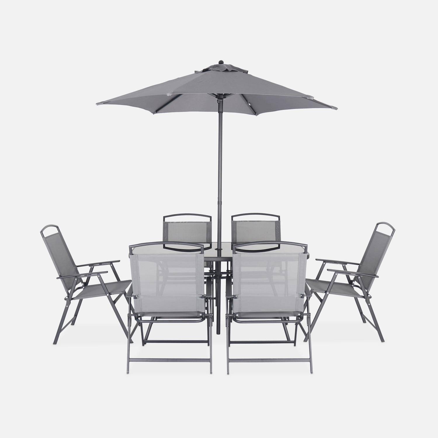 Tuintafel met 6 fauteuils en 1 parasol, antraciet Photo4