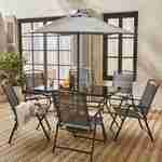 6-seater metal dining set with foldable chairs and parasol, 140x80x70cm table, grey Photo2