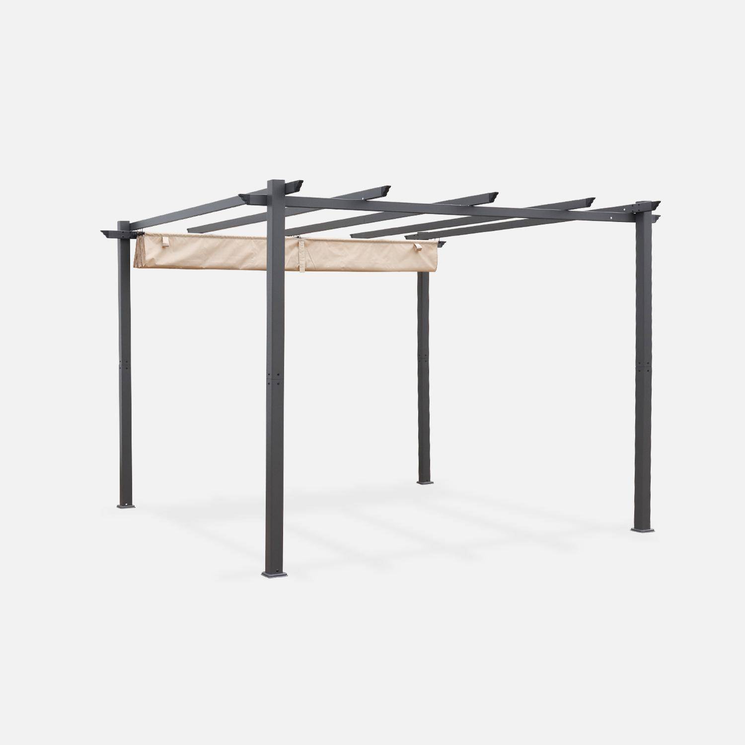 Pergola aluminium - Isla 3x3m - Beige doek - Ideale prieel voor uw terras, met retractabel dak, schuifdoek, aluminium structuur,sweeek,Photo4