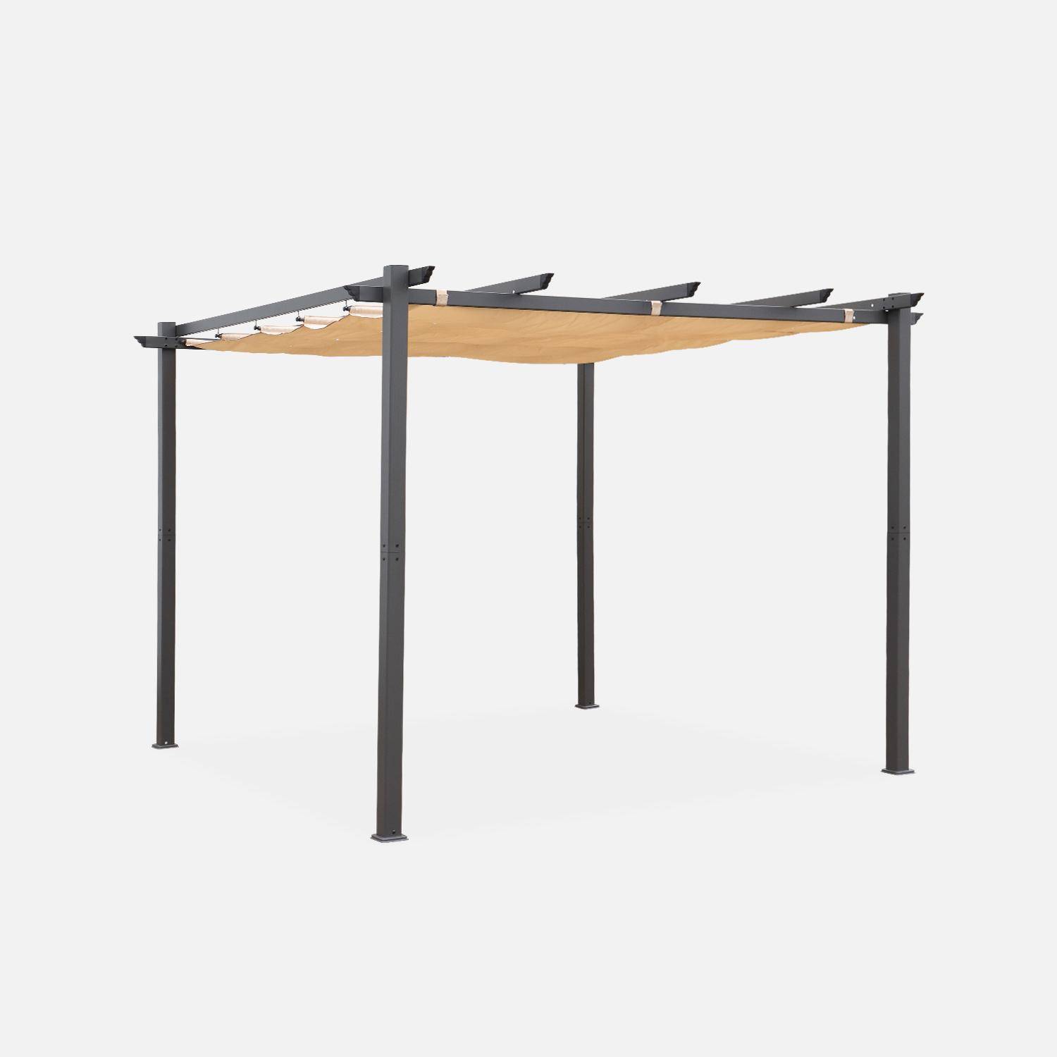 Pergola aluminium - Isla 3x3m - Beige doek - Ideale prieel voor uw terras, met retractabel dak, schuifdoek, aluminium structuur,sweeek,Photo2