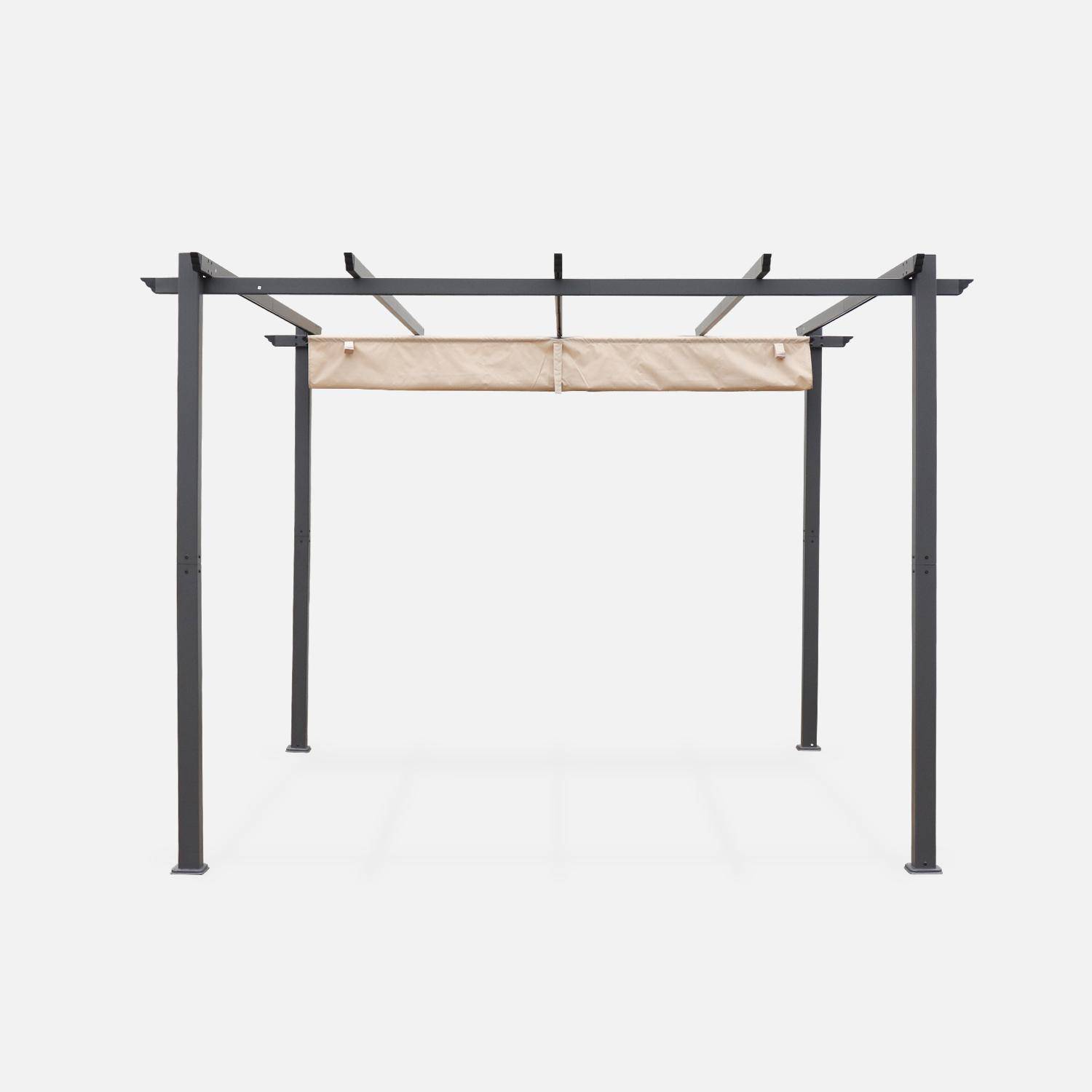Pergola aluminium - Isla 3x3m - Beige doek - Ideale prieel voor uw terras, met retractabel dak, schuifdoek, aluminium structuur,sweeek,Photo5