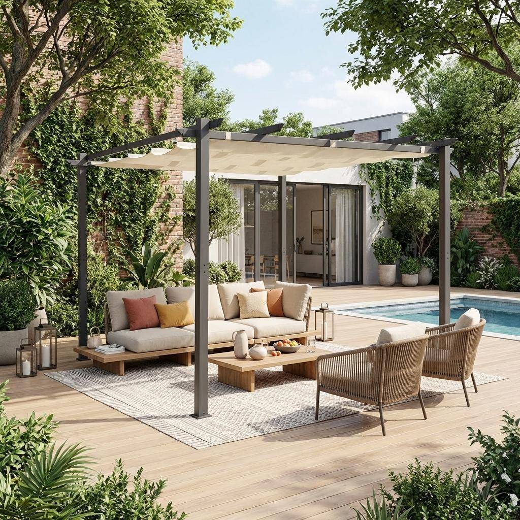 3x3m pérgola de alumínio com cobertura deslizante Cru - 305x298x222 cm,sweeek,Photo1