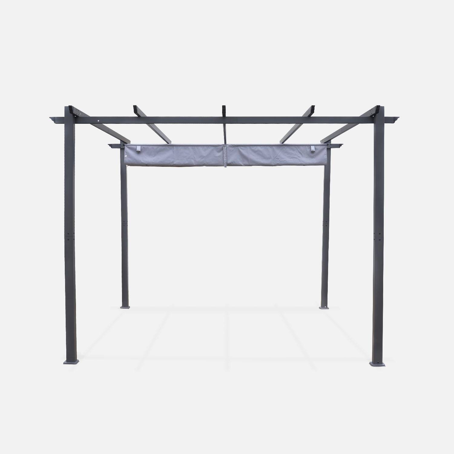 Pergola aus Aluminium - 3 x 3 m - Grauer Stoff - Ideale Laube für Ihre Terrasse, einziehbares Dach, Schiebetuch, Aluminiumstruktur - Isla,sweeek,Photo5