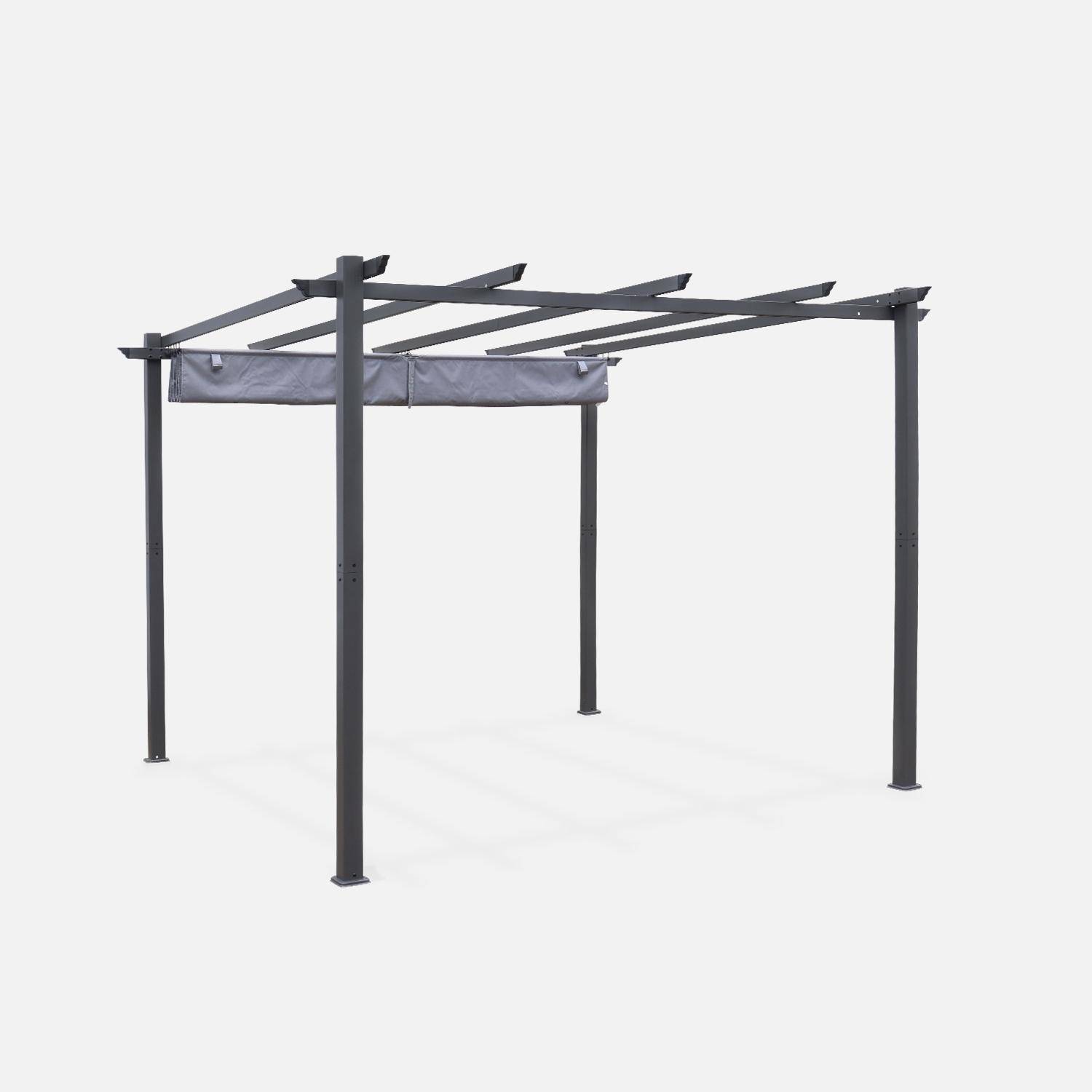 Pergola aus Aluminium - 3 x 3 m - Grauer Stoff - Ideale Laube für Ihre Terrasse, einziehbares Dach, Schiebetuch, Aluminiumstruktur - Isla,sweeek,Photo4