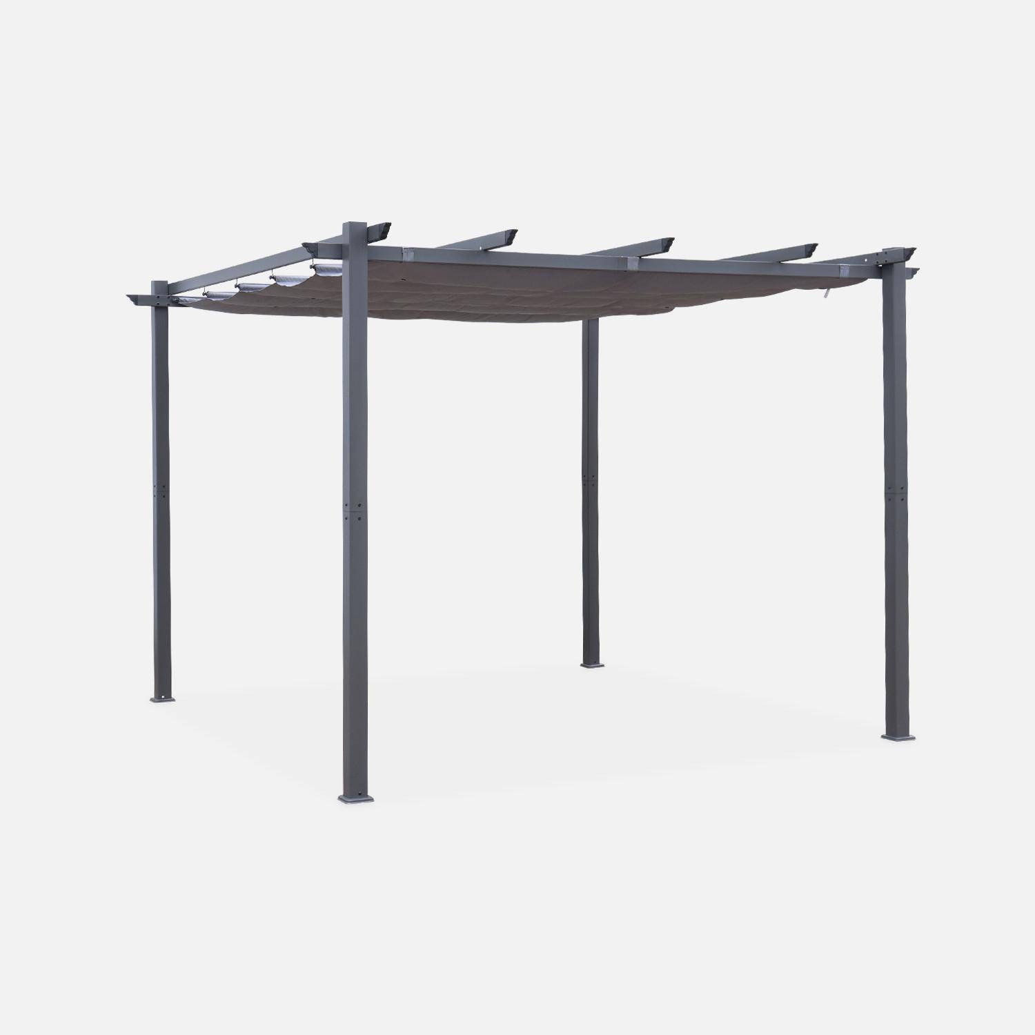 Pergola en aluminium - Isla 3x3m - Toile grise - Pergola idéale pour votre terrasse, toit rétractable, toile coulissante, structure en aluminium Photo1