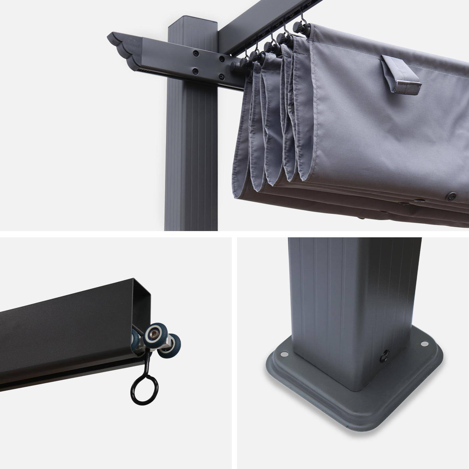 Pergola aus Aluminium - 3 x 3 m - Grauer Stoff - Ideale Laube für Ihre Terrasse, einziehbares Dach, Schiebetuch, Aluminiumstruktur - Isla,sweeek,Photo6