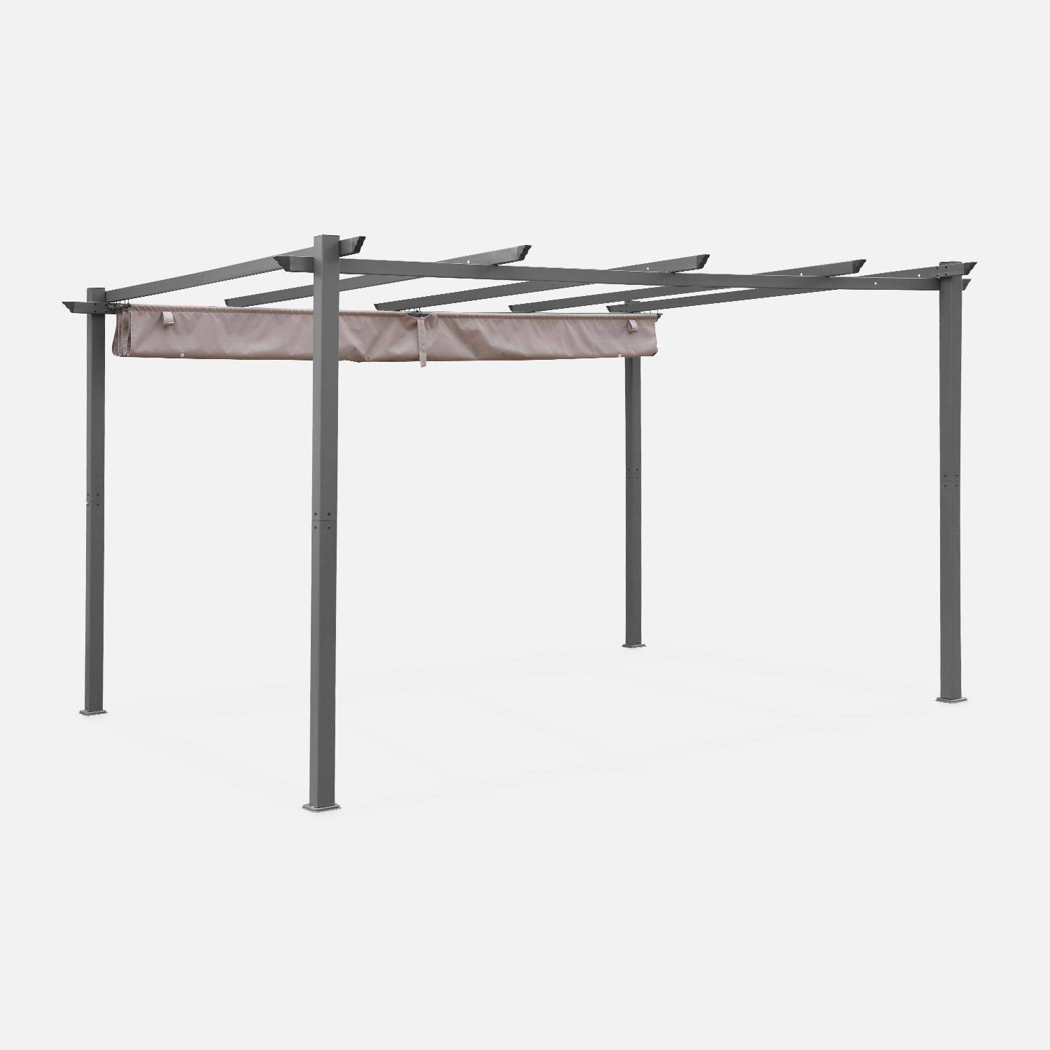 Pergola in alluminio - Isla 3x4m - Telo bruno/talpa - Pergola ideale per la vostra terrazza, tetto retrattile, telo scorrevole, struttura in alluminio Photo3