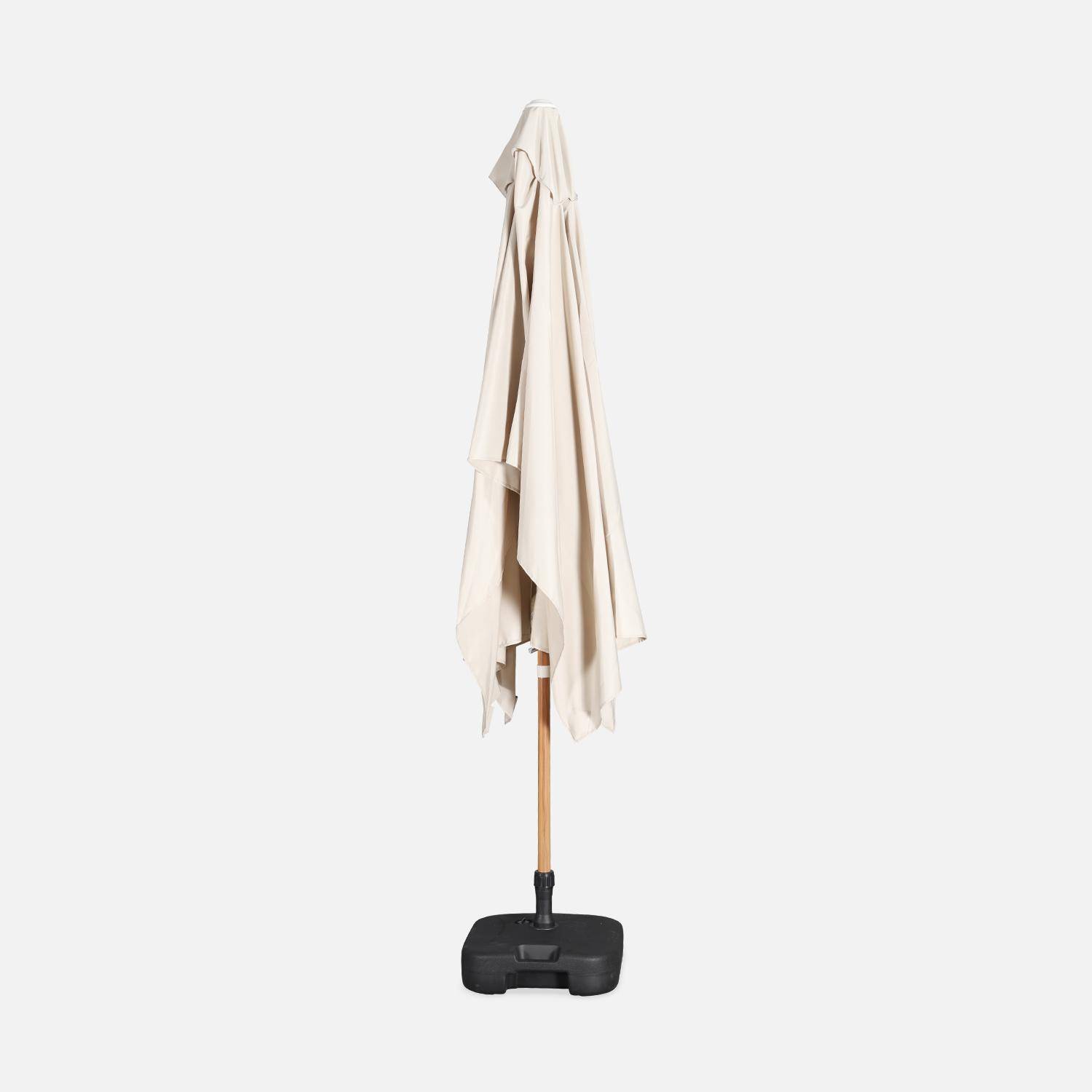 Rechte zandkleurige parasol 2x3m, imitatie houten stok | sweeek