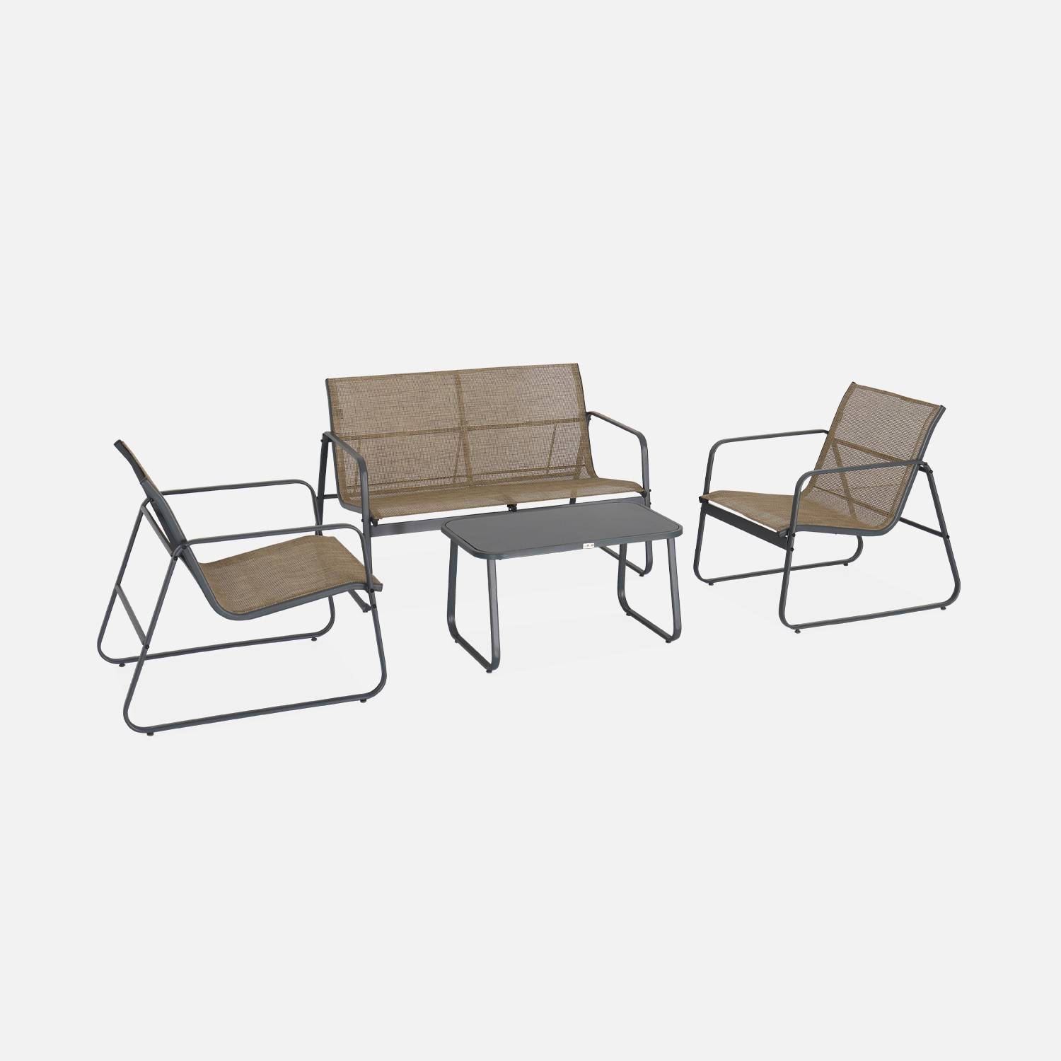 Set di mobili da giardino in metallo e textilene per 4 persone, antracite e naturale, design | sweeek