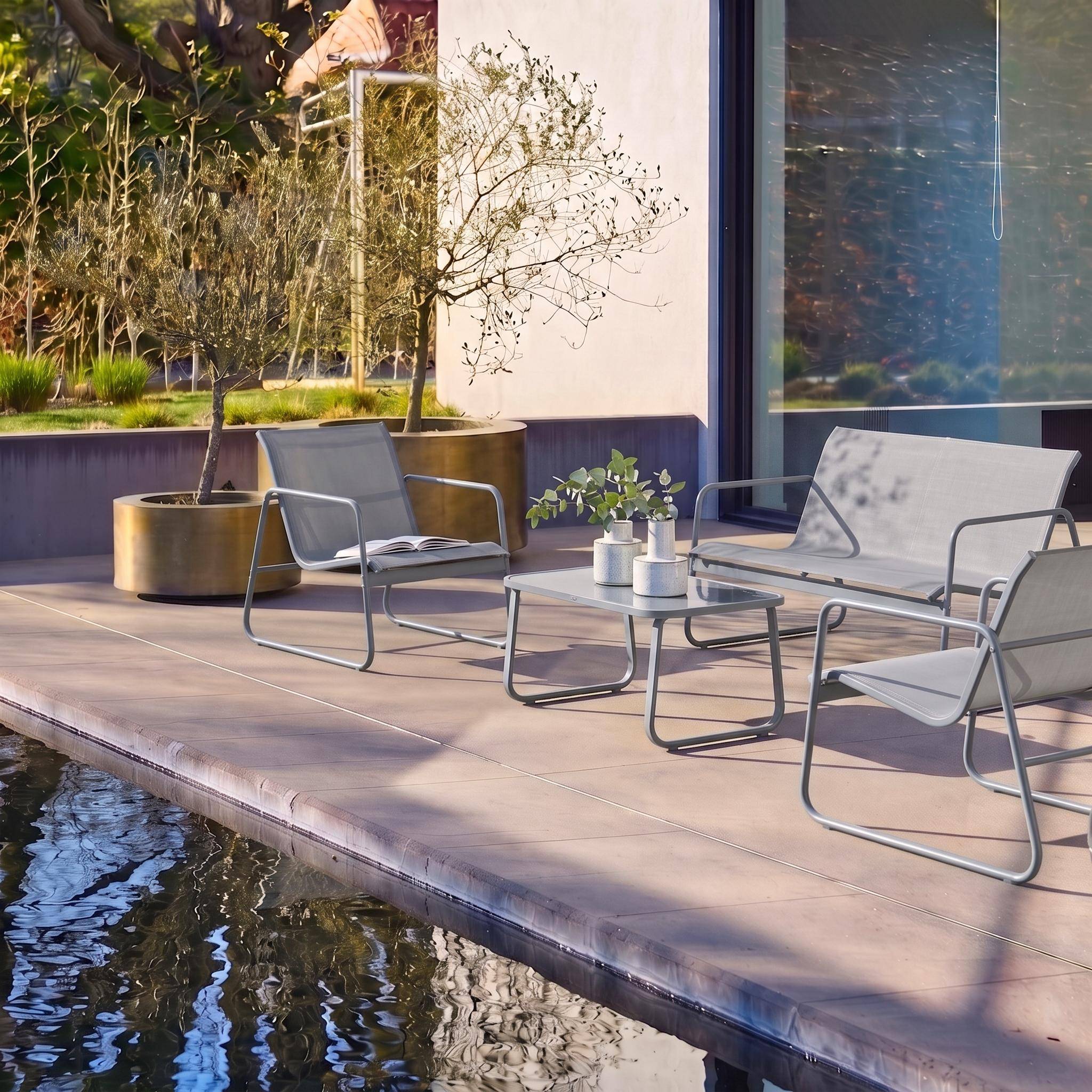 Salotto da giardino in metallo, 4 posti Grigio chiaro - 77x114x76 cm Photo1
