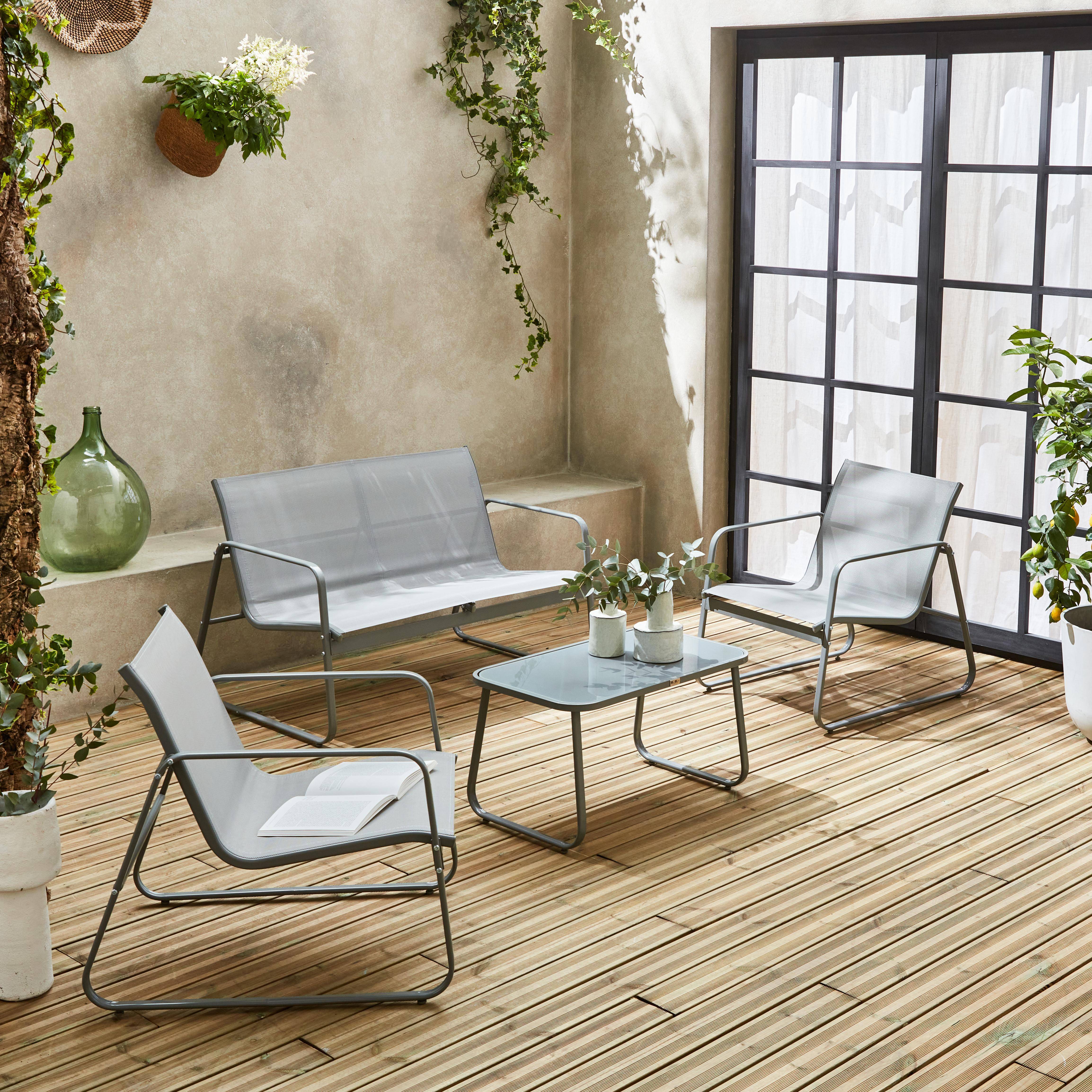 Conjunto de jardim com sofá em metal, 4 lugares Cinza Claro - 77x114x76 cm,sweeek,Photo2