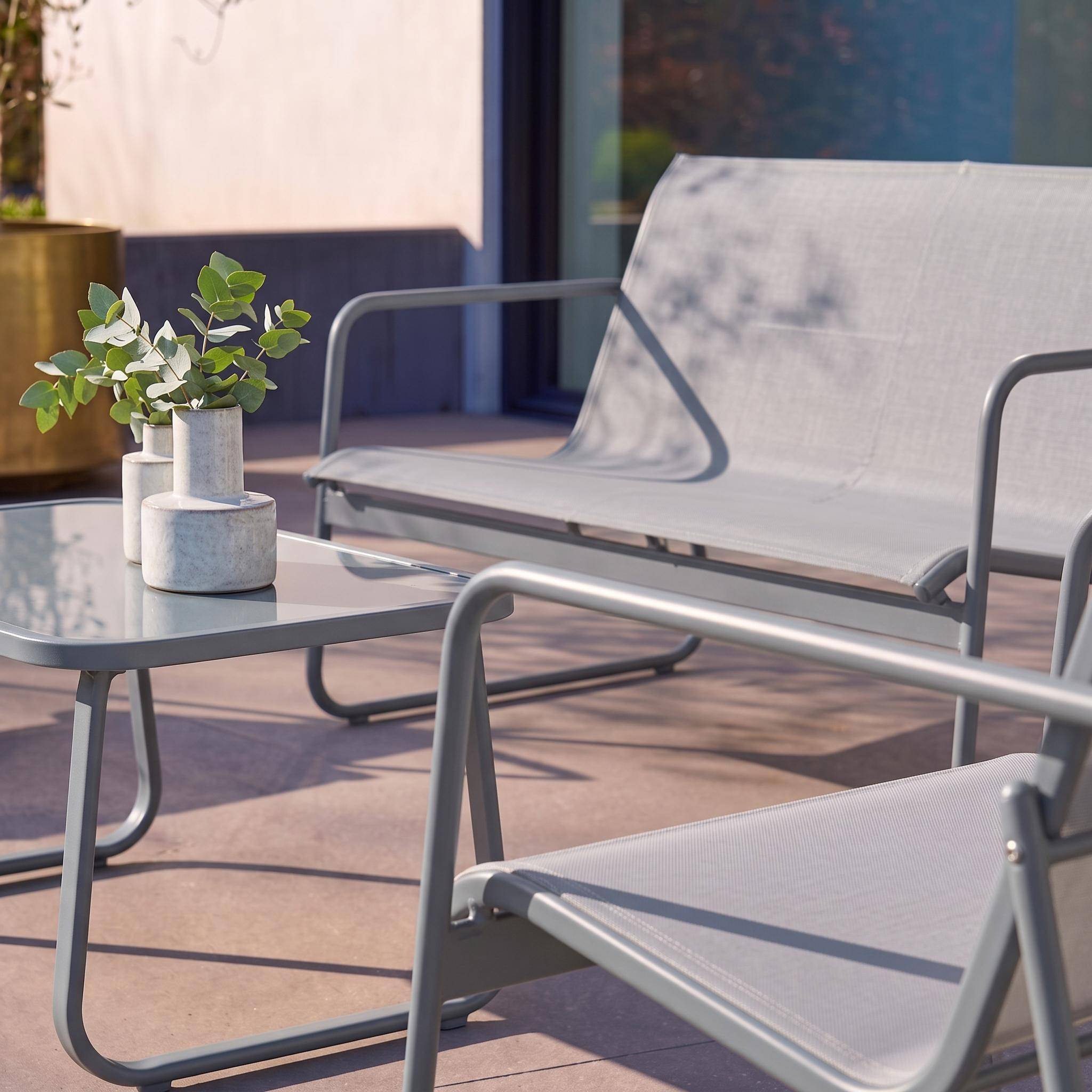 Salotto da giardino in metallo, 4 posti Grigio chiaro - 77x114x76 cm,sweeek,Photo2