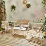 Salon de jardin en métal  et textilène pour 4 personnes, blanc et naturel, design   Photo2