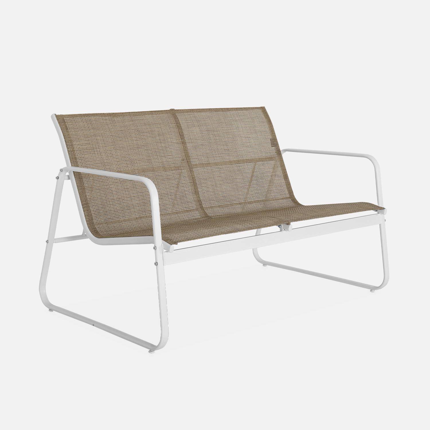 Gartenlounge aus Metall und Textilene für 4 Personen, Weiß und Natur, modern,sweeek,Photo5