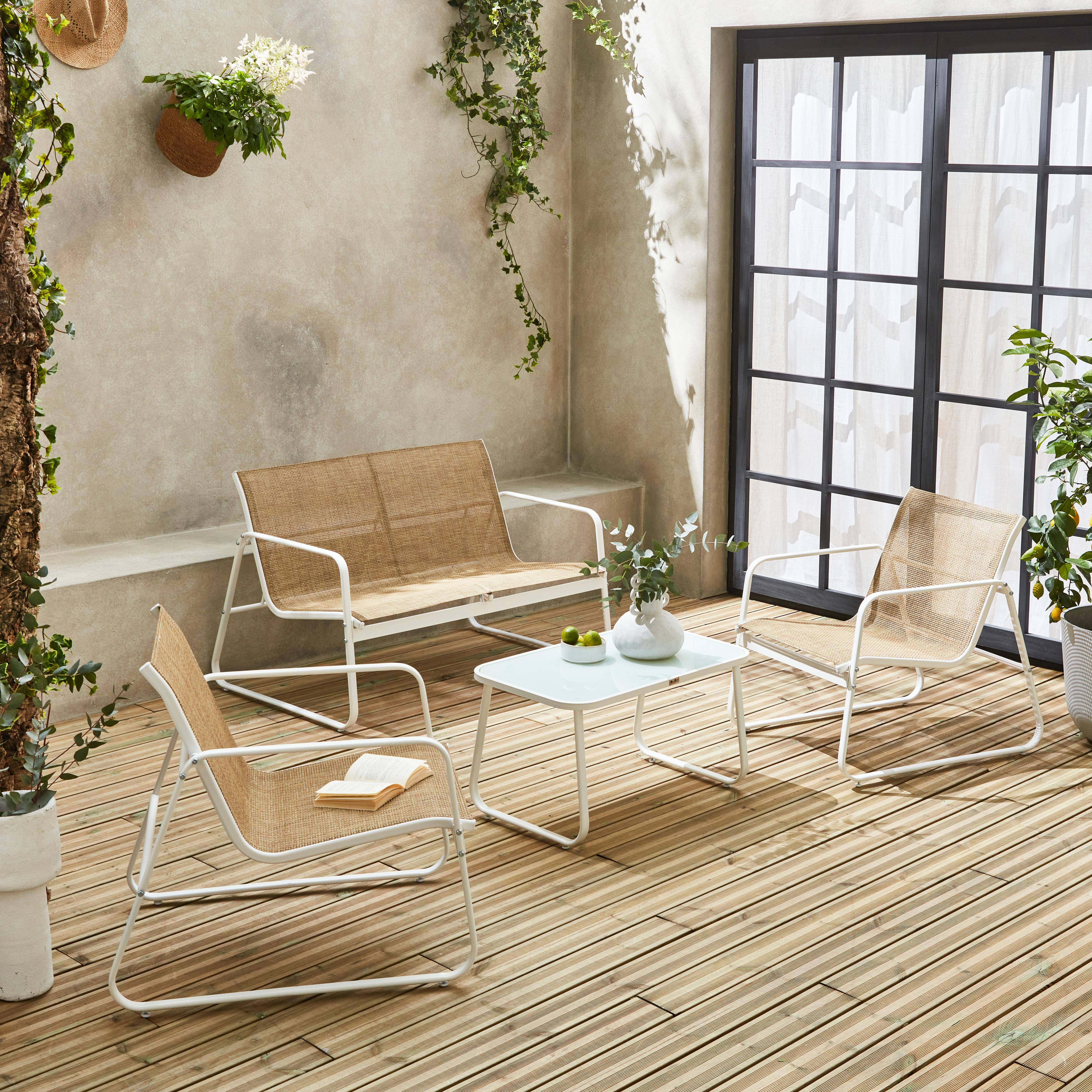 Gartenlounge aus Metall und Textilene für 4 Personen, Weiß und Natur, modern,sweeek,Photo2