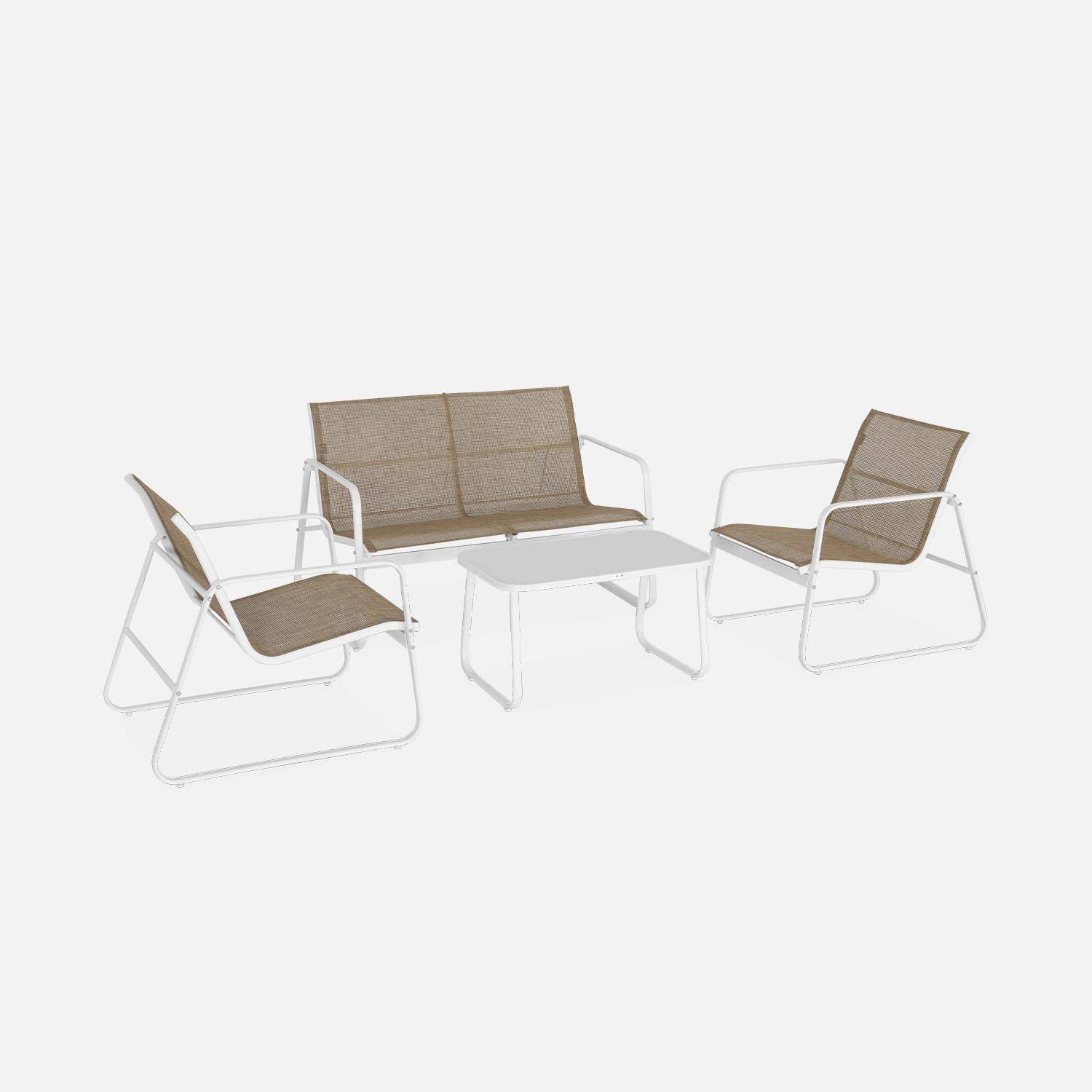 Mobiliário de jardim metálico e textileno para 4 pessoas, branco e natural, design   Photo3