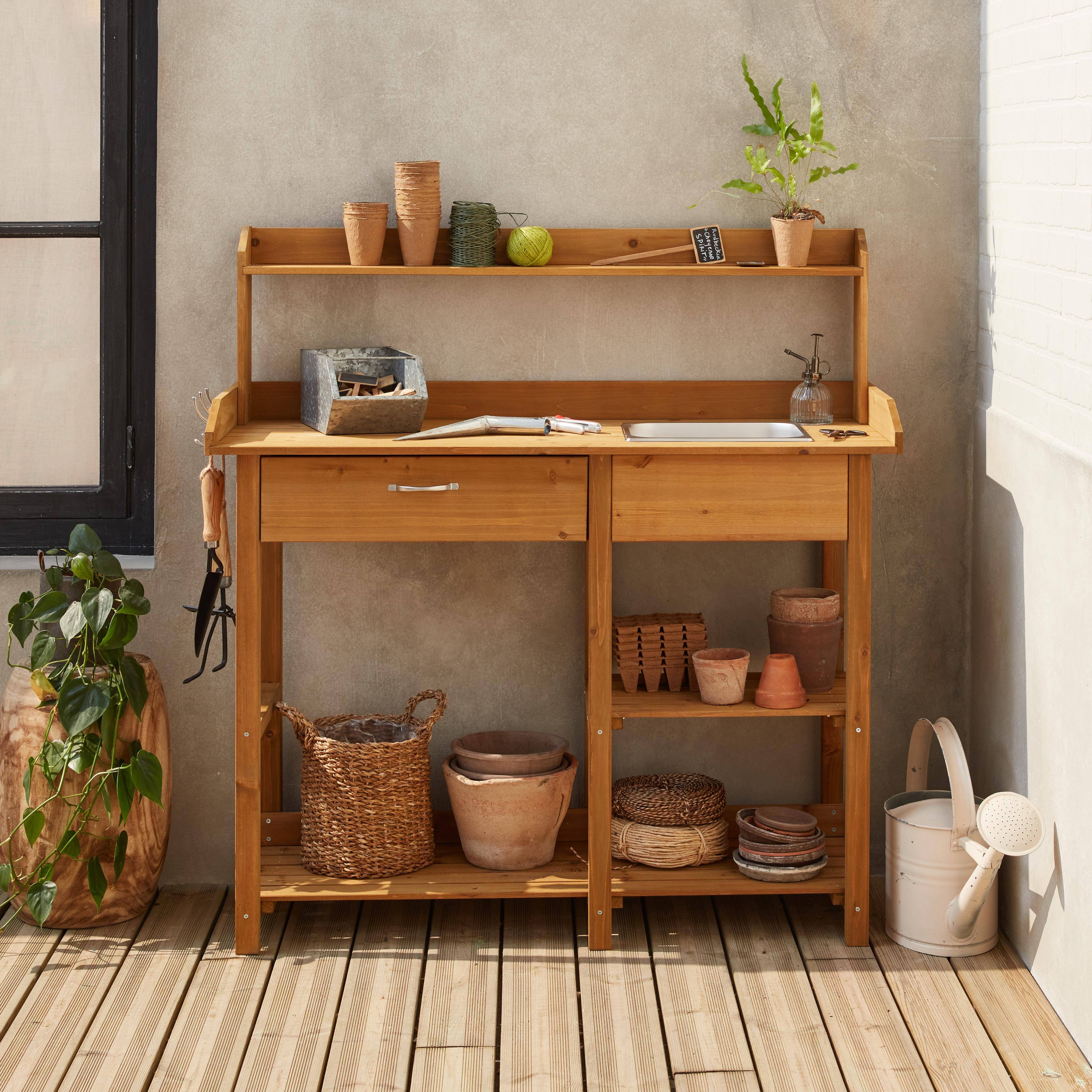 Wooden gardening table with storage,  L117xW45xH121cm, Capucine,sweeek,Photo1