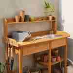 Table de rempotage en bois Capucine, 1 tiroir, 2 étagères, 1 évier, crochets Photo2