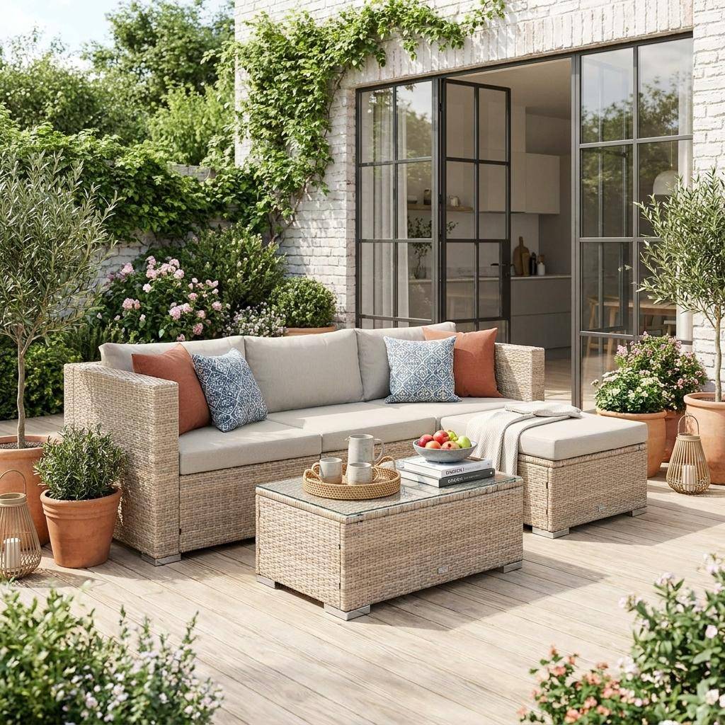 Conjunto de jardín de resina,  4 plazas Natural - 70x70x63 cm,sweeek,Photo1