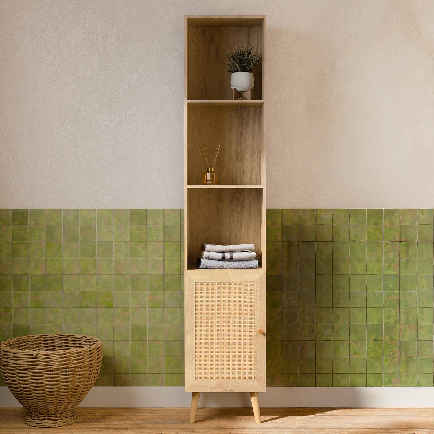 Armadio portaoggetti per il bagno, Boheme, Marrone naturale, 35x25x167 cm Photo2