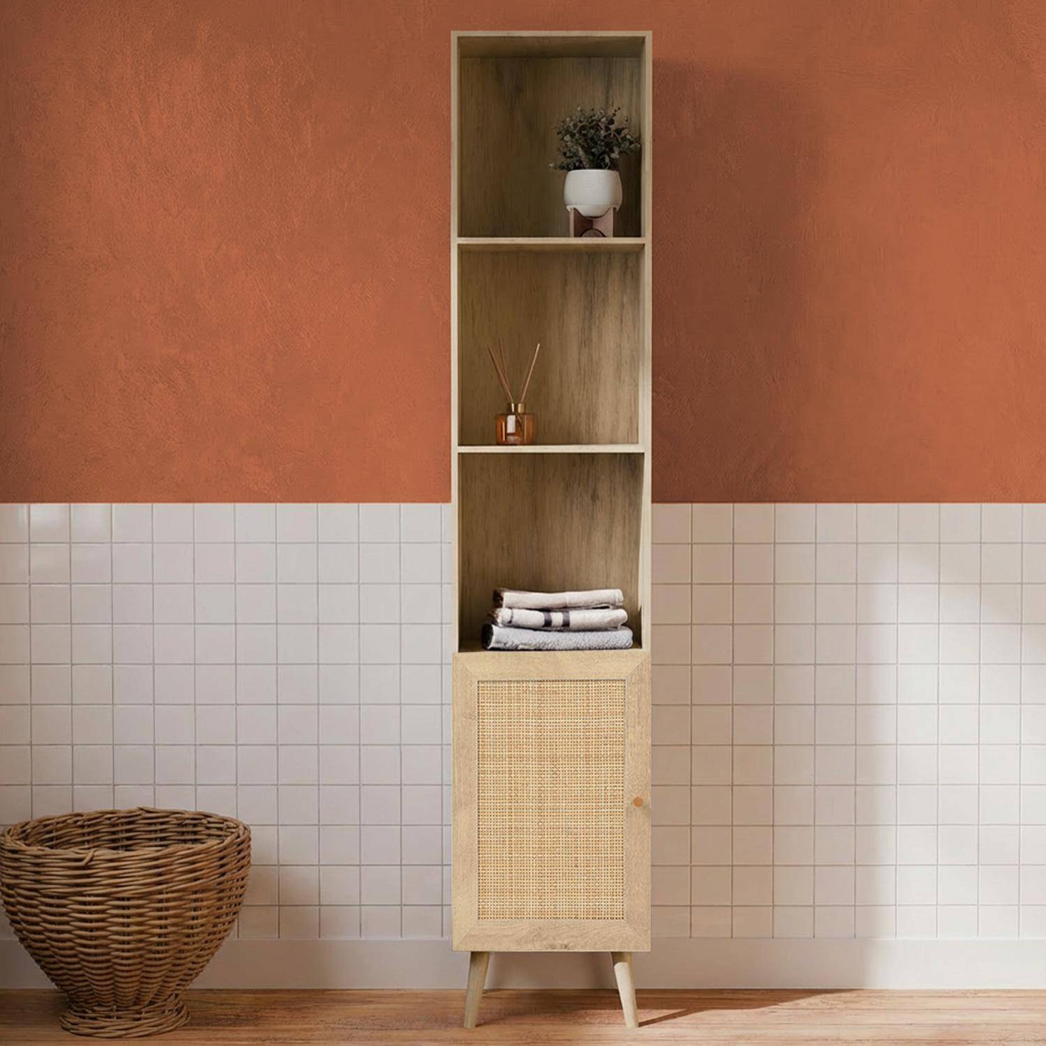 Armadio portaoggetti per il bagno, Boheme, Marrone naturale, 35x25x167 cm Photo1