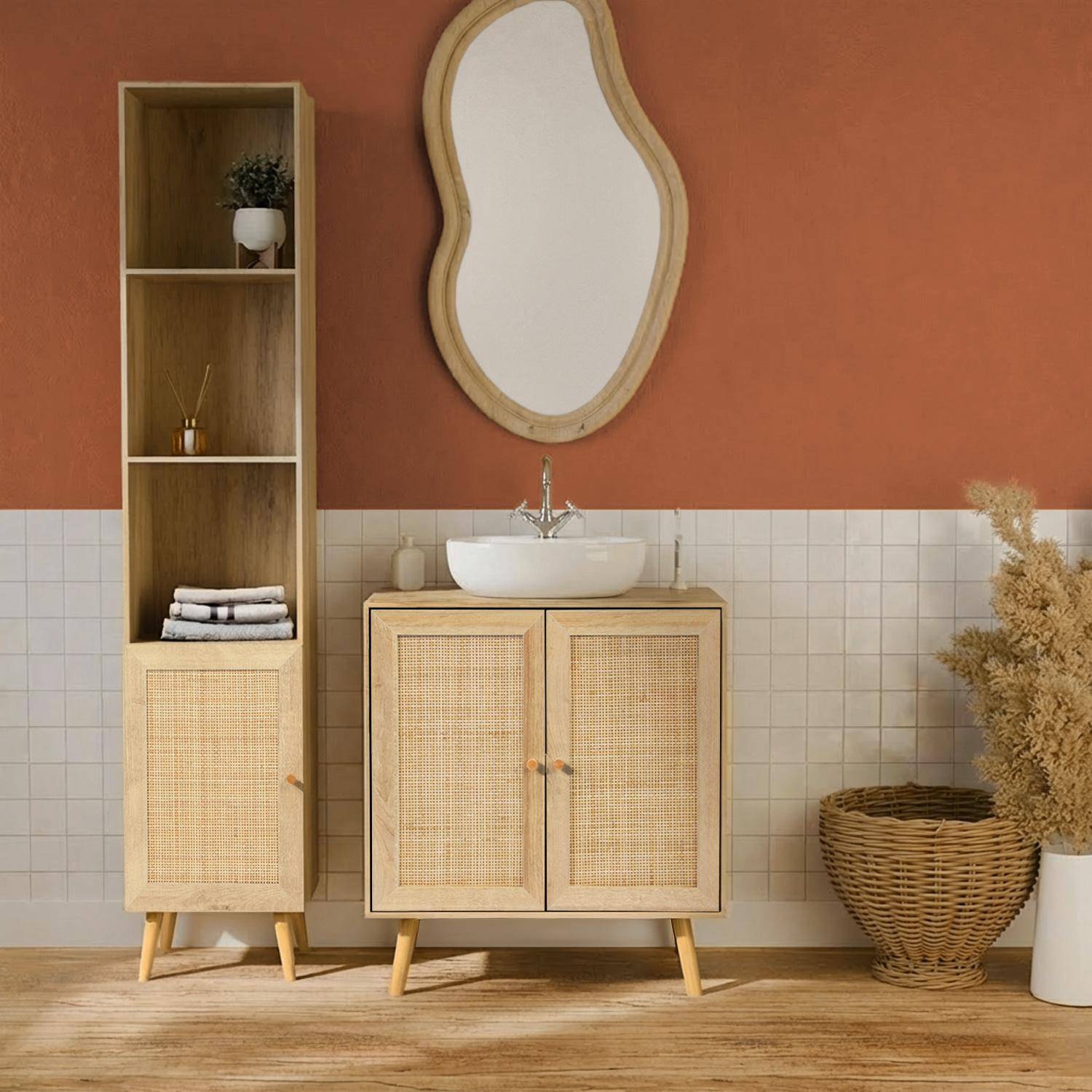 Armadio portaoggetti per il bagno, Boheme, Marrone naturale, 35x25x167 cm Photo2