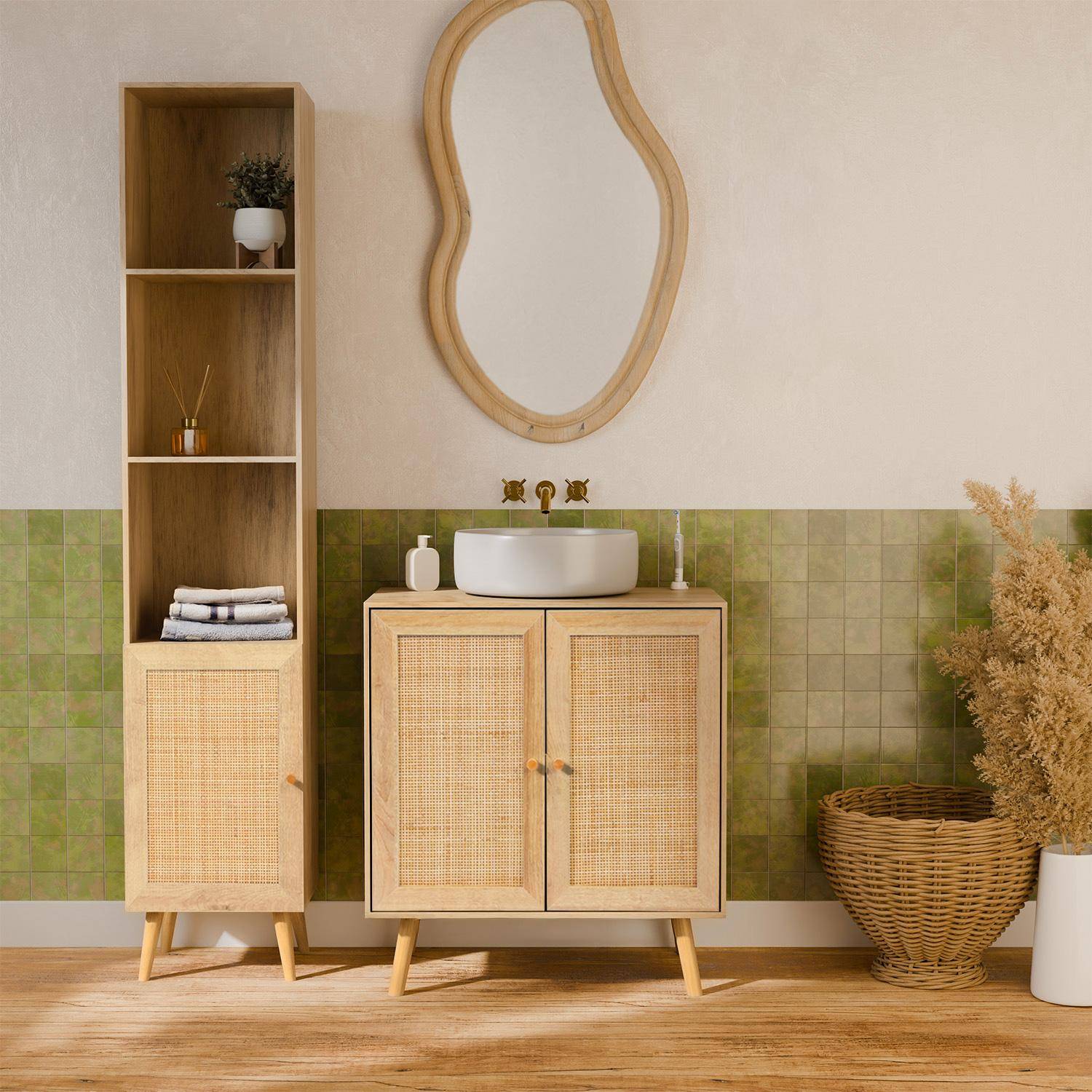 Armadio portaoggetti per il bagno, Boheme, Marrone naturale, 35x25x167 cm,sweeek,Photo1