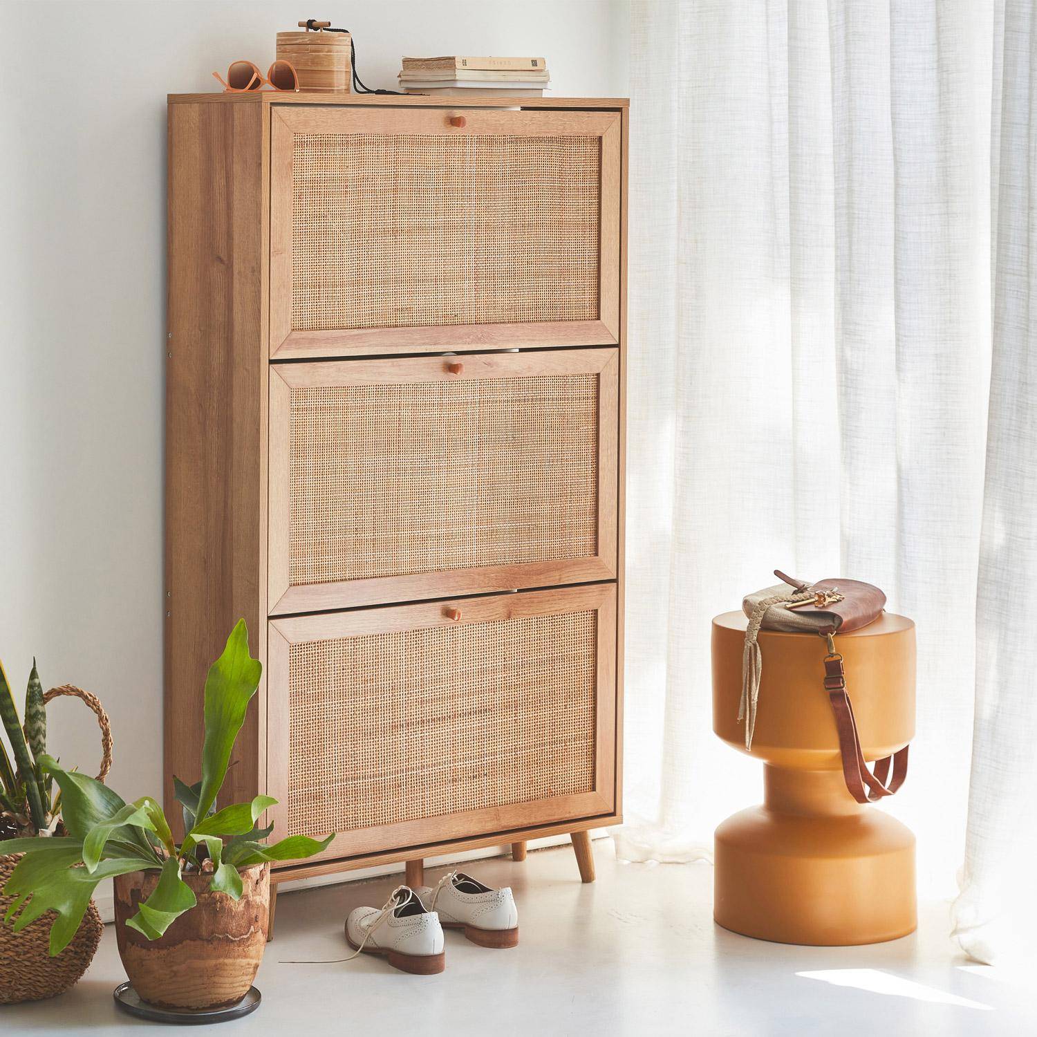 Scarpiera 66x68h cm in bambù naturale con 4 ripiani - Esmara