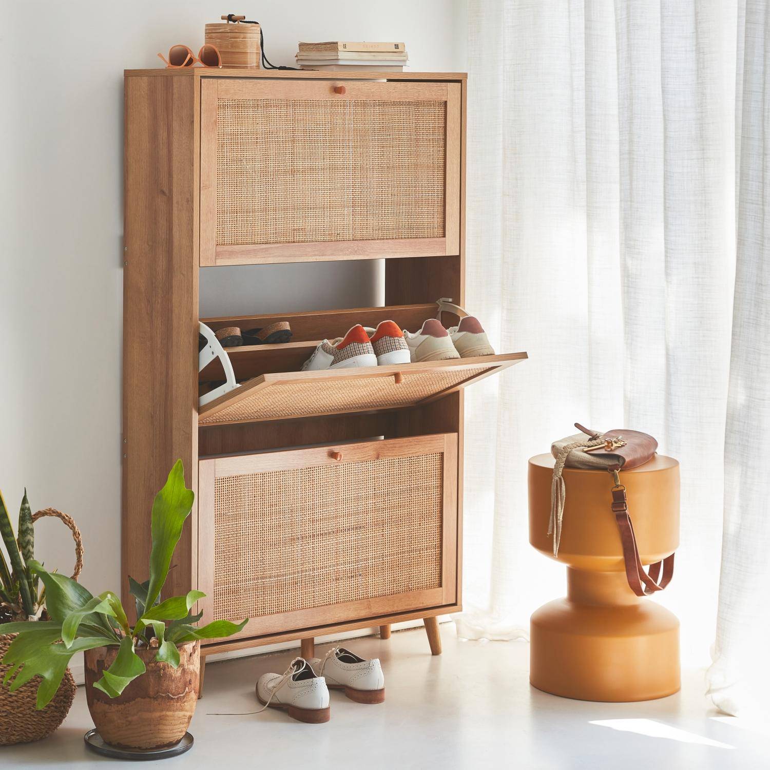 Mueble zapatero de caña, Boheme, Natural, 75x26x131 cm Photo2