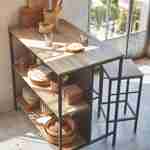 Tavolo alto con due sgabelli e due ripiani, decoro in legno e metallo, soppalco, L 100 x P 60 x H 95 cm Photo2