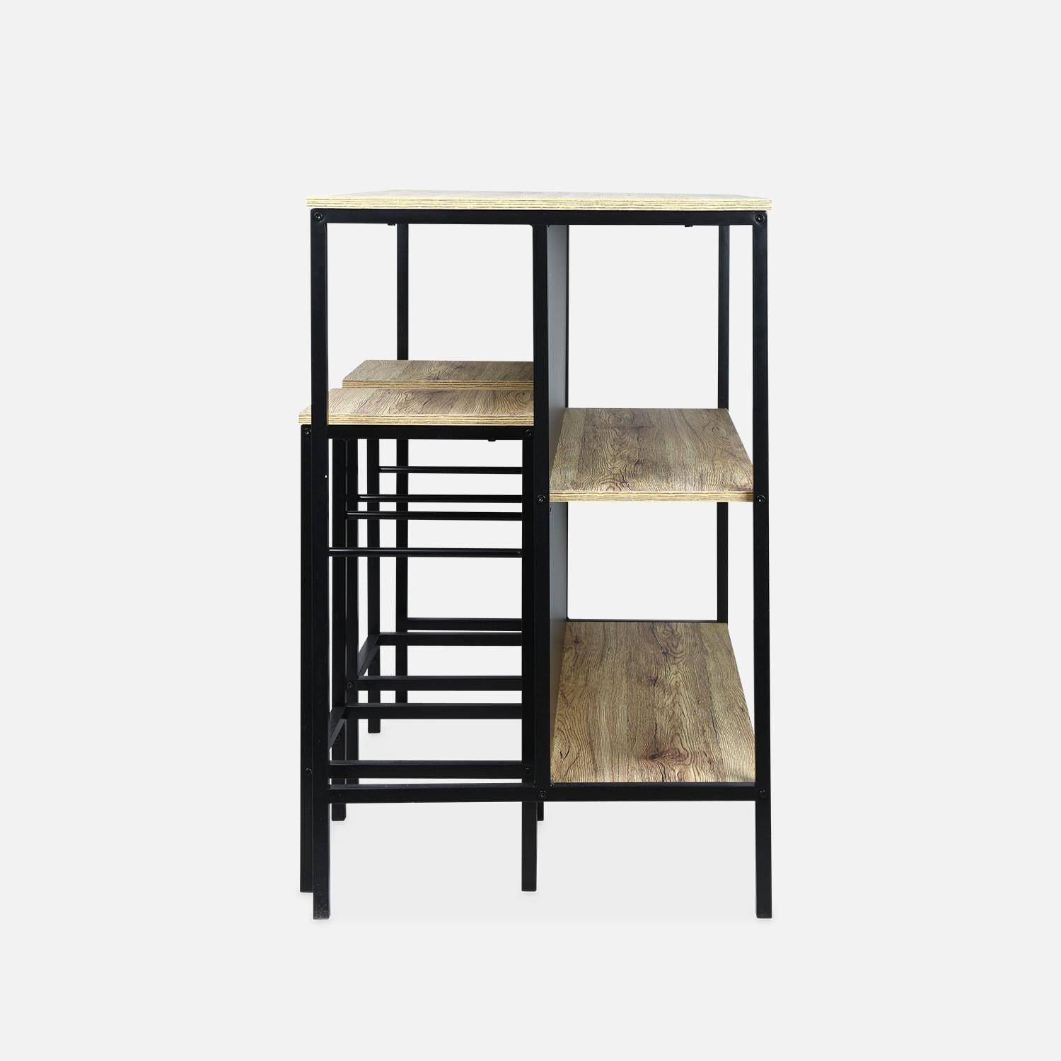 Mesa alta de madera y metal, 2 estantes, 2 taburetes, Loft, Natural,sweeek,Photo7