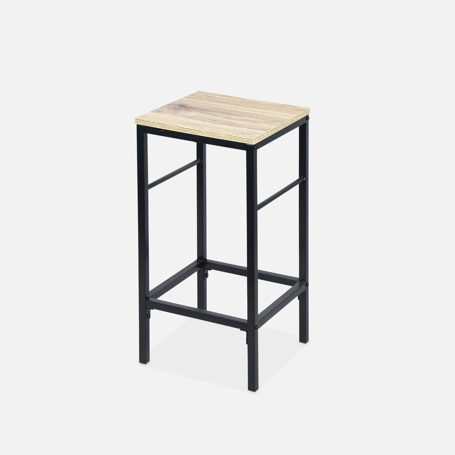 Hoge tafel met twee krukken en twee planken, hout en metalen decor, loft, B 100 x D 60 x H 95cm,sweeek,Photo8