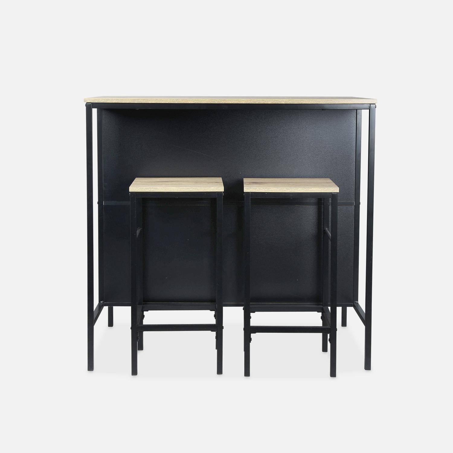 Tavolo alto con due sgabelli e due ripiani, decoro in legno e metallo, soppalco, L 100 x P 60 x H 95 cm Photo4