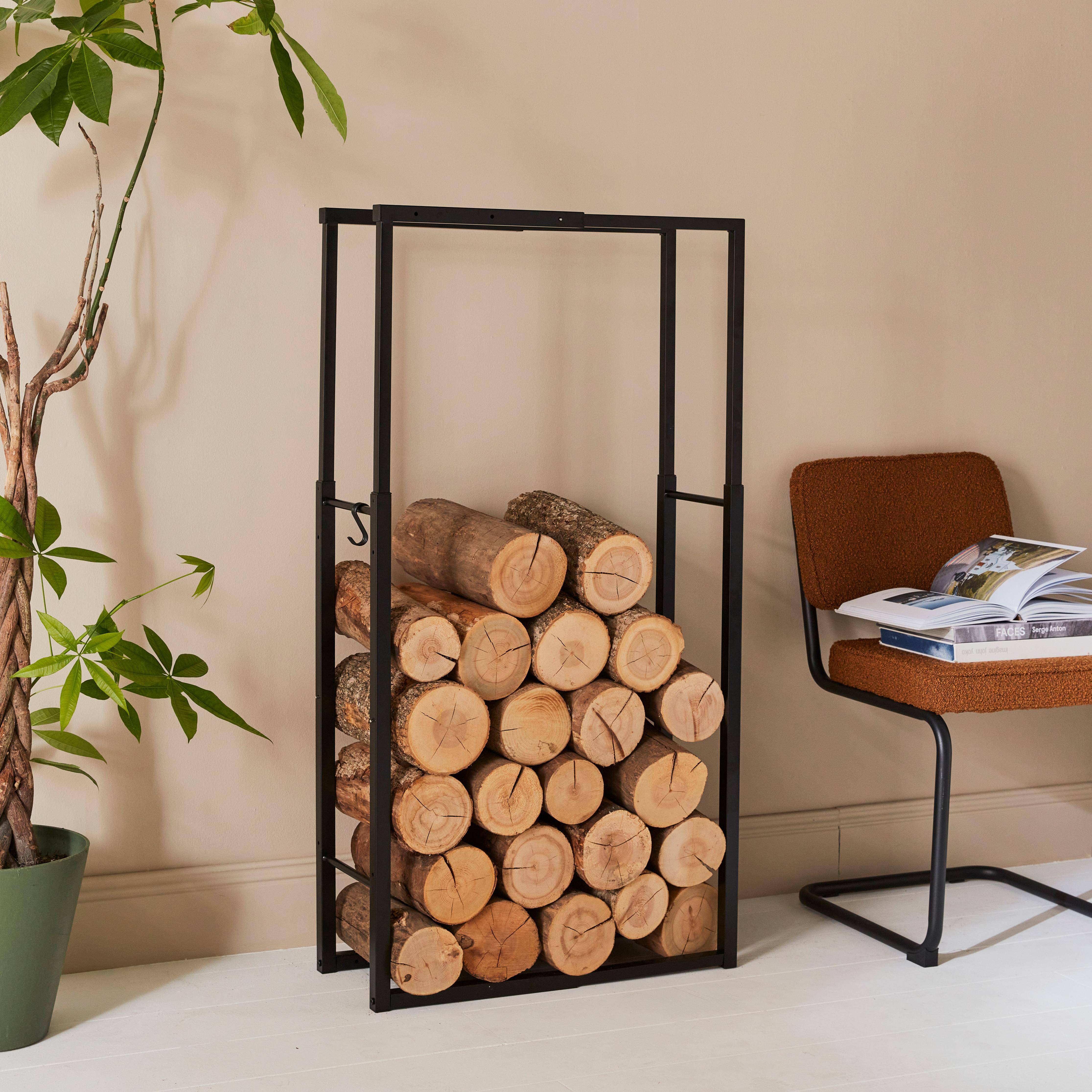 Indoor Firewood log rack, 65x25x150cm, Industrial, Black,sweeek,Photo1