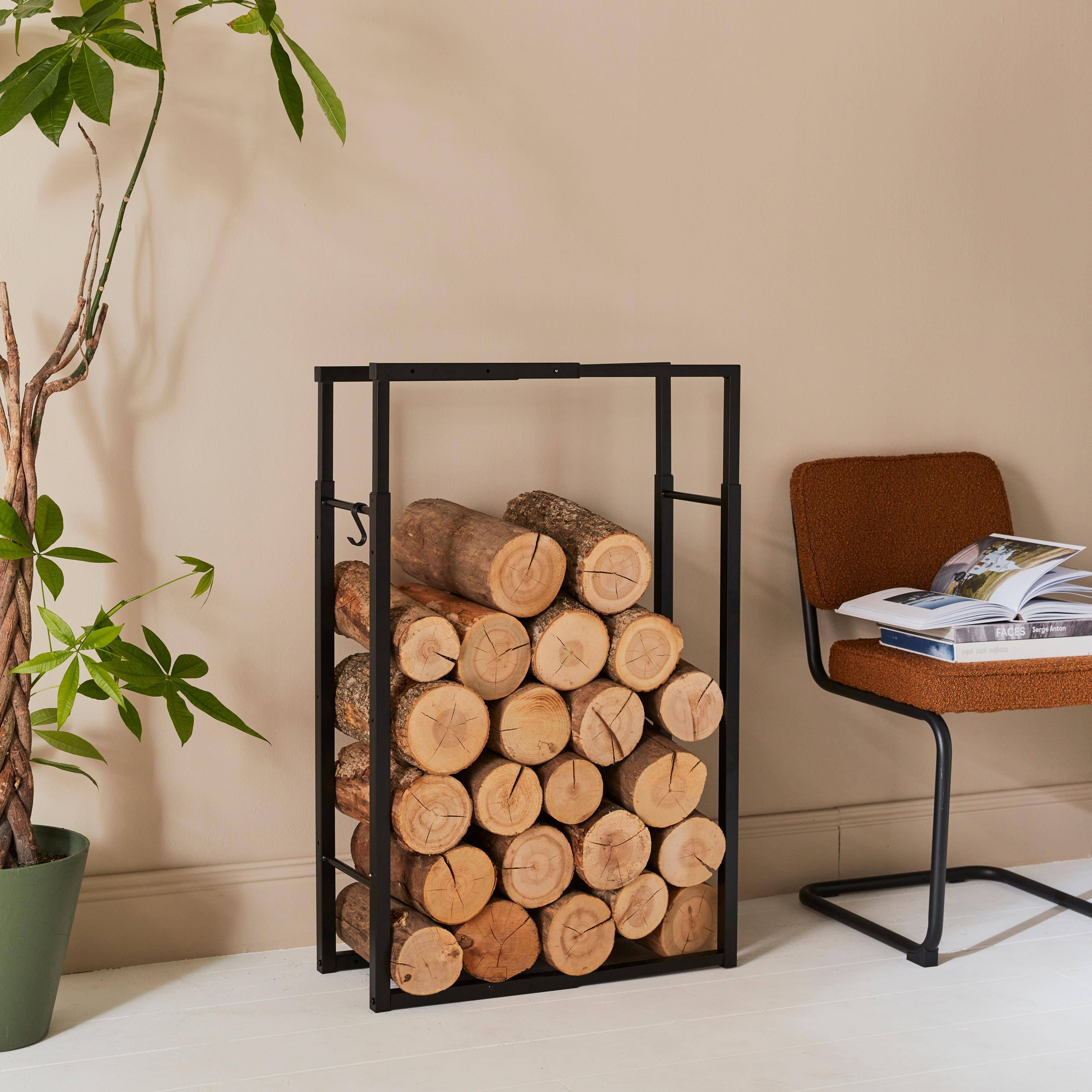 Indoor Firewood log rack, 65x25x150cm, Industrial, Black Photo2