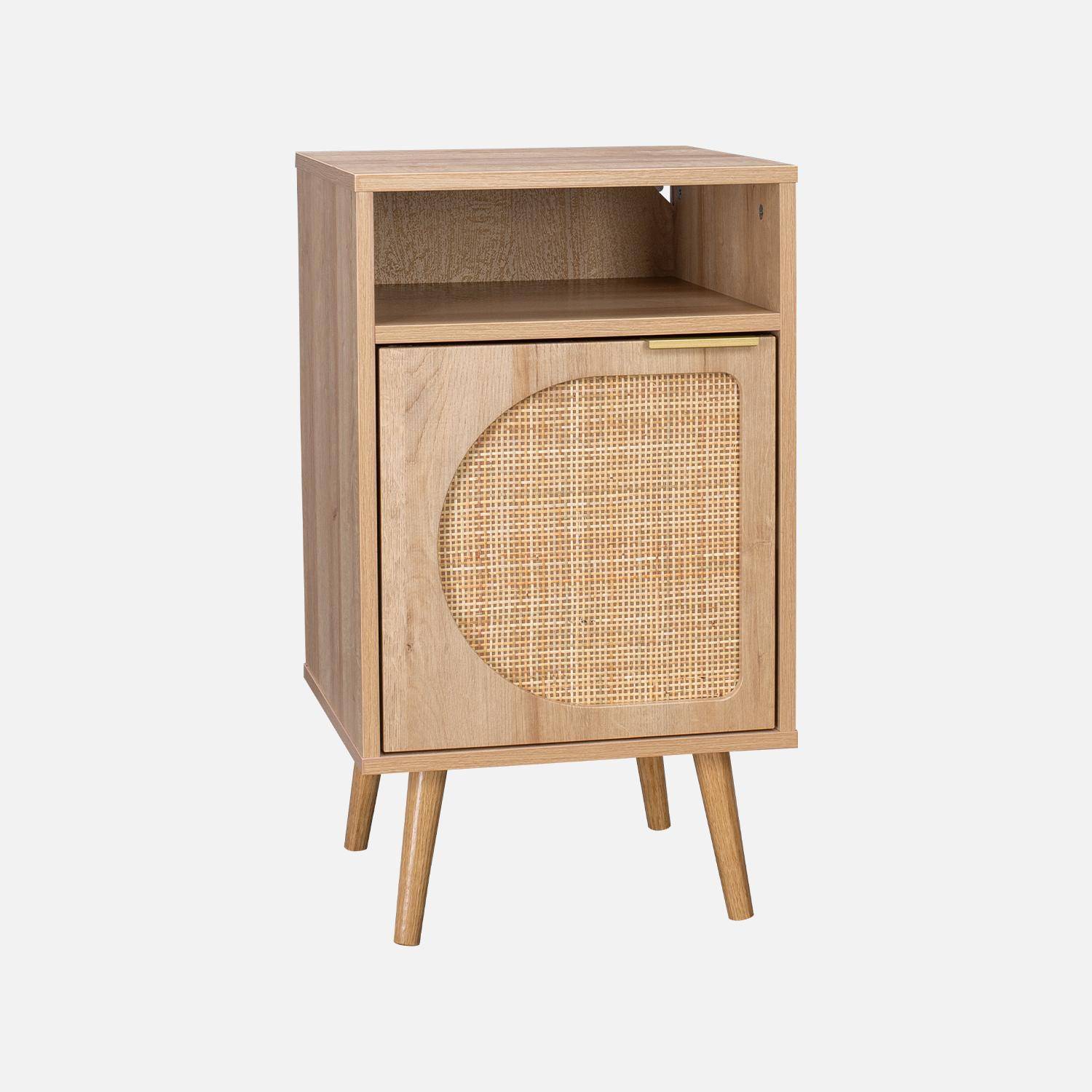 Wood and rounded cane rattan bedside table, 40x39x65.8cm, Eva, 1 cupboard, 1 storage space,sweeek,Photo5