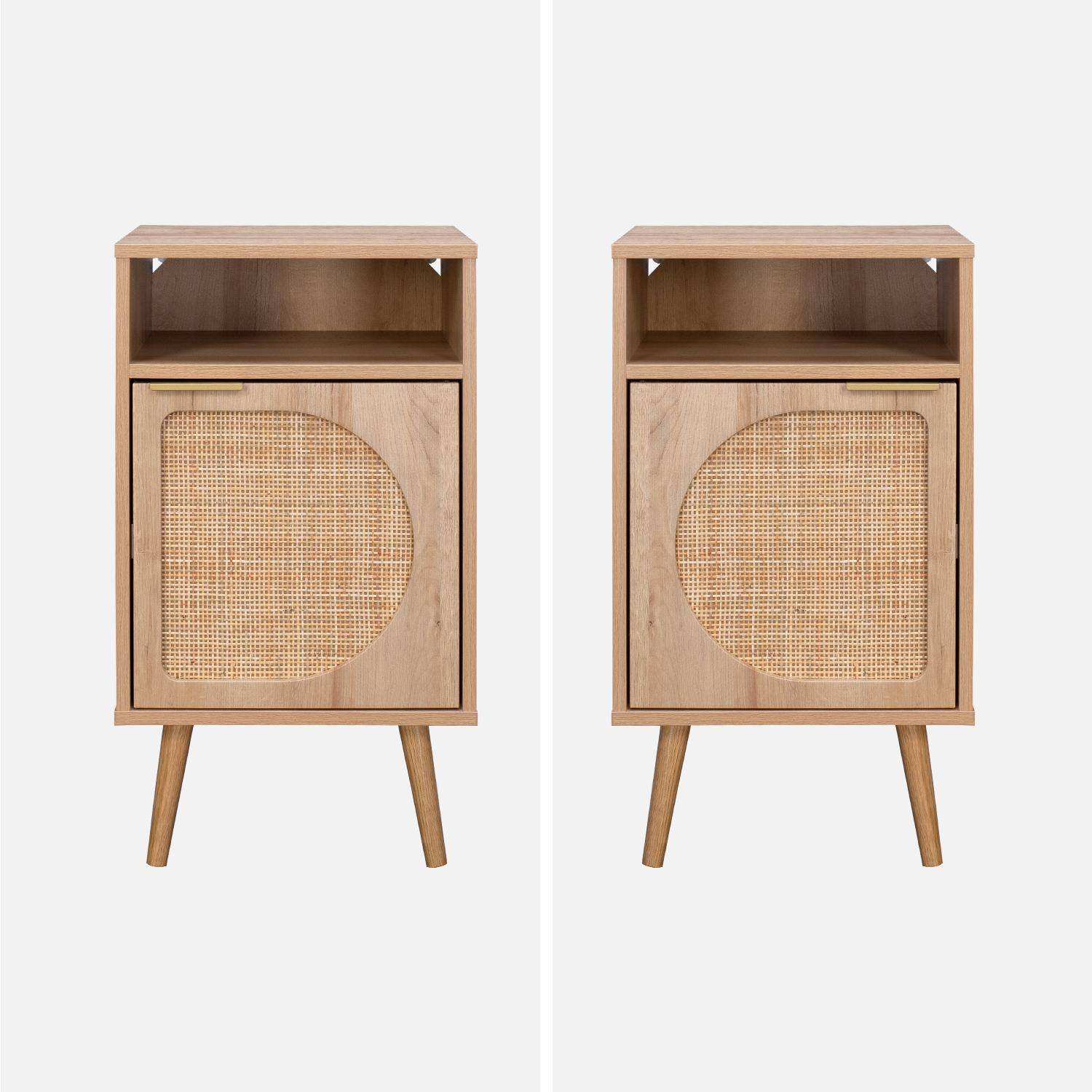 Pair of wood and rounded cane rattan bedside tables, 40x39x65.8cm, Eva, 1 cupboard, 1 storage space each,sweeek,Photo6