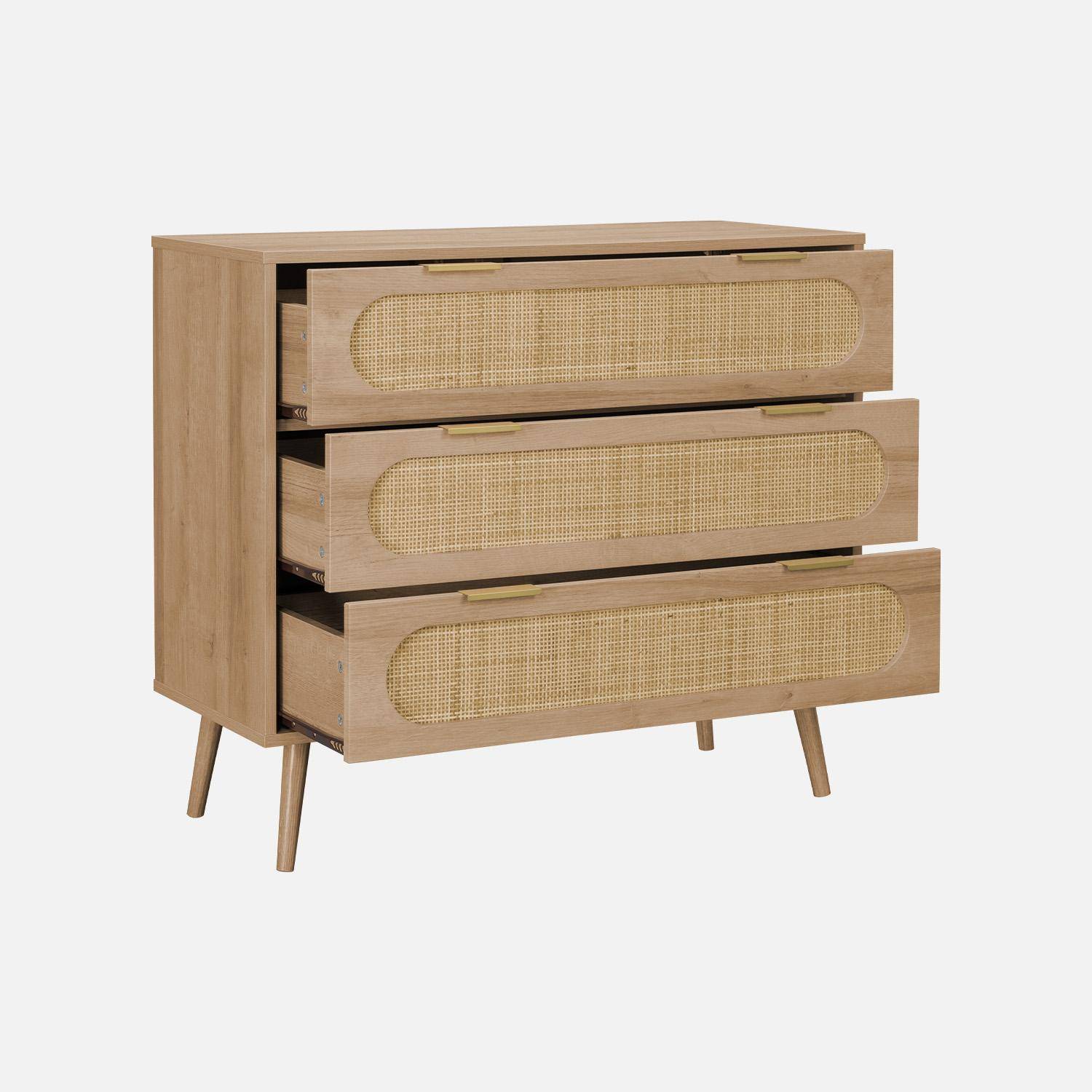 Ladekast, Eva, houtdecor en afgerond riet, 3 laden L 90 x B 39 x H 79cm Photo6