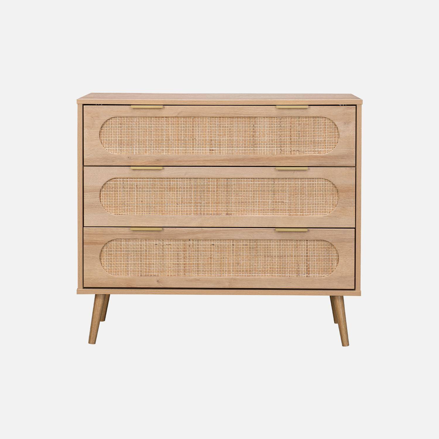 Chest of drawers, Eva, wood decor and rounded cane, 3 drawers L 90 x W 39 x H 79cm,sweeek,Photo5