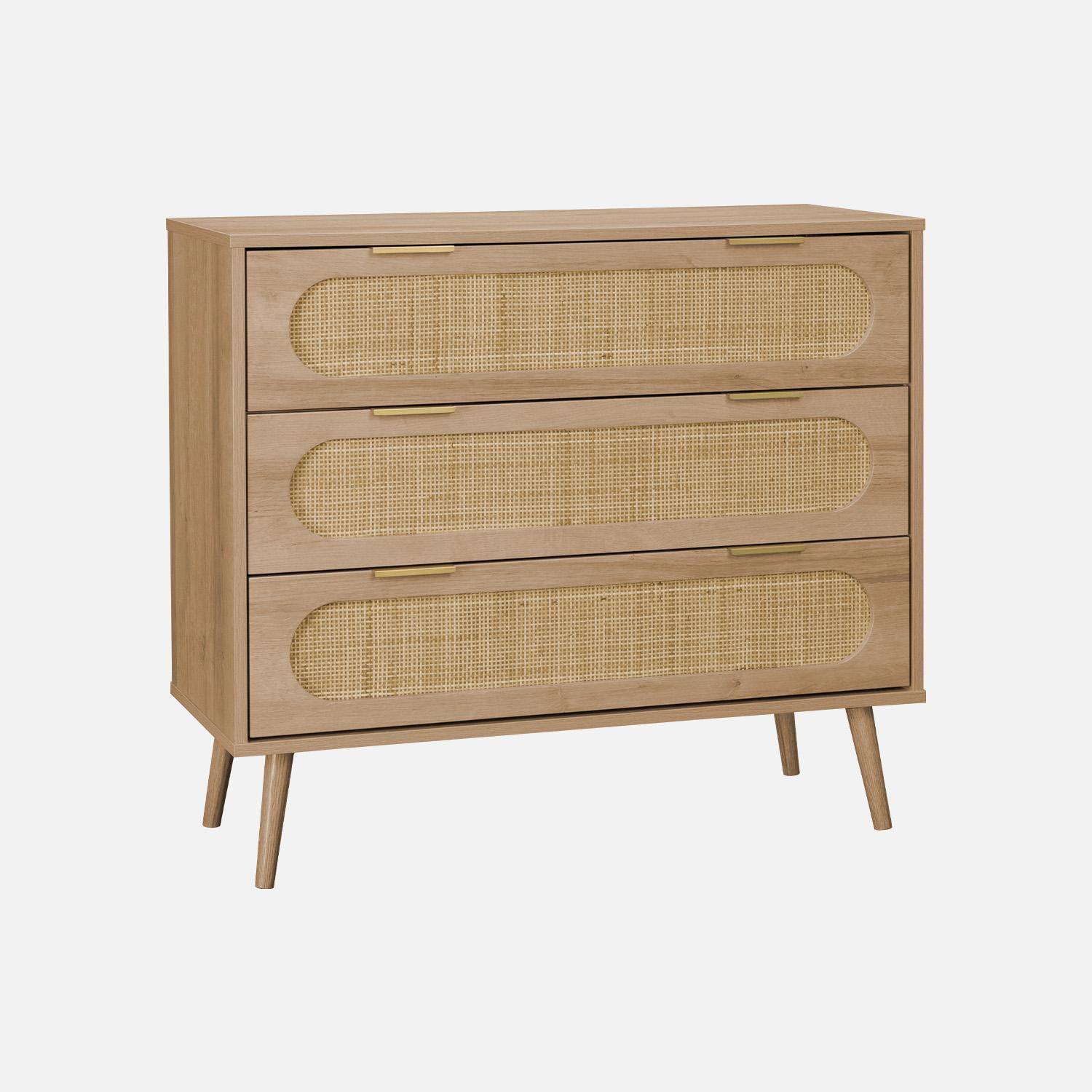 Ladekast, Eva, houtdecor en afgerond riet, 3 laden L 90 x B 39 x H 79cm Photo3